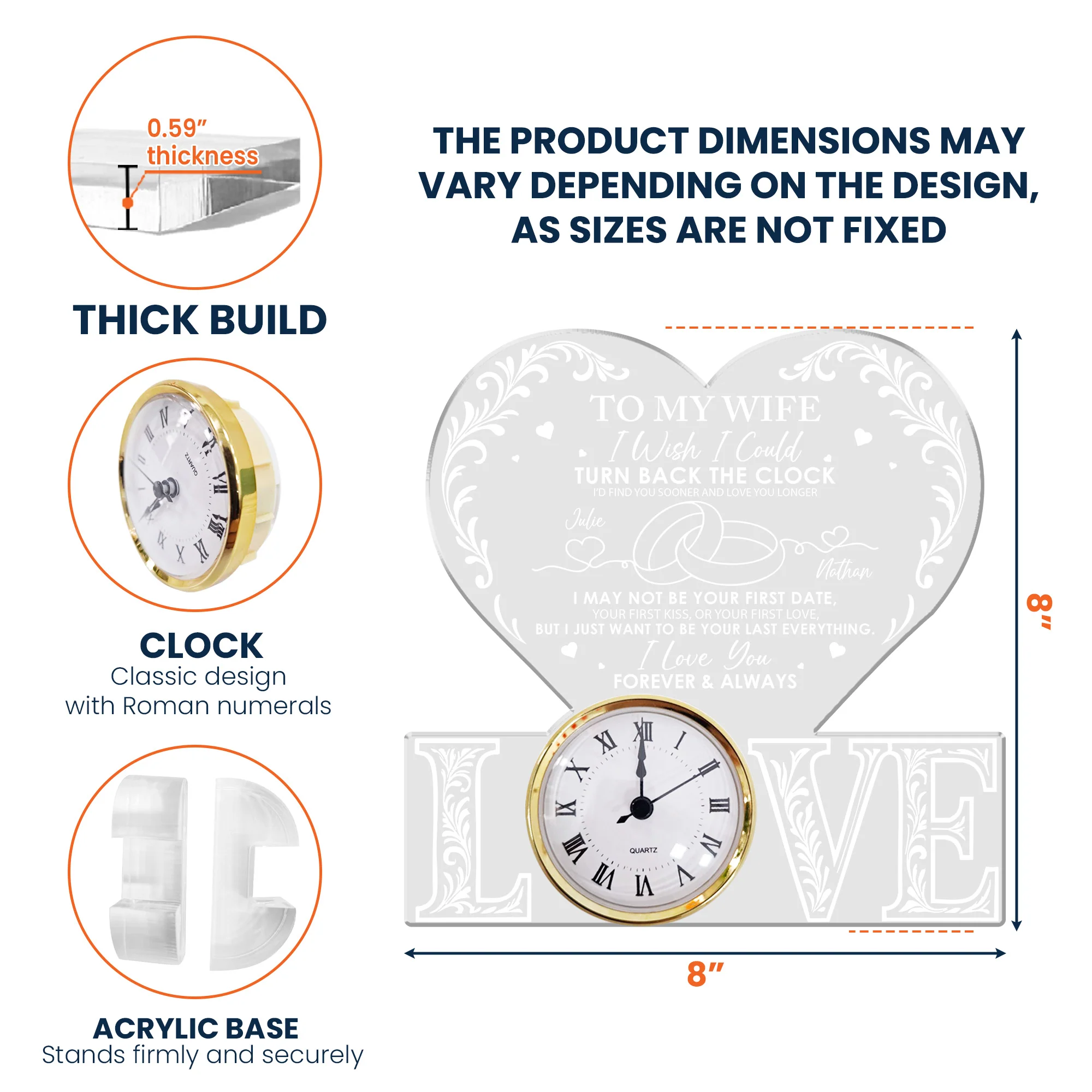 I Wish I Could Turn Back The Clock Anniversary Gift - Personalized Acrylic Desk Clock - Image 6