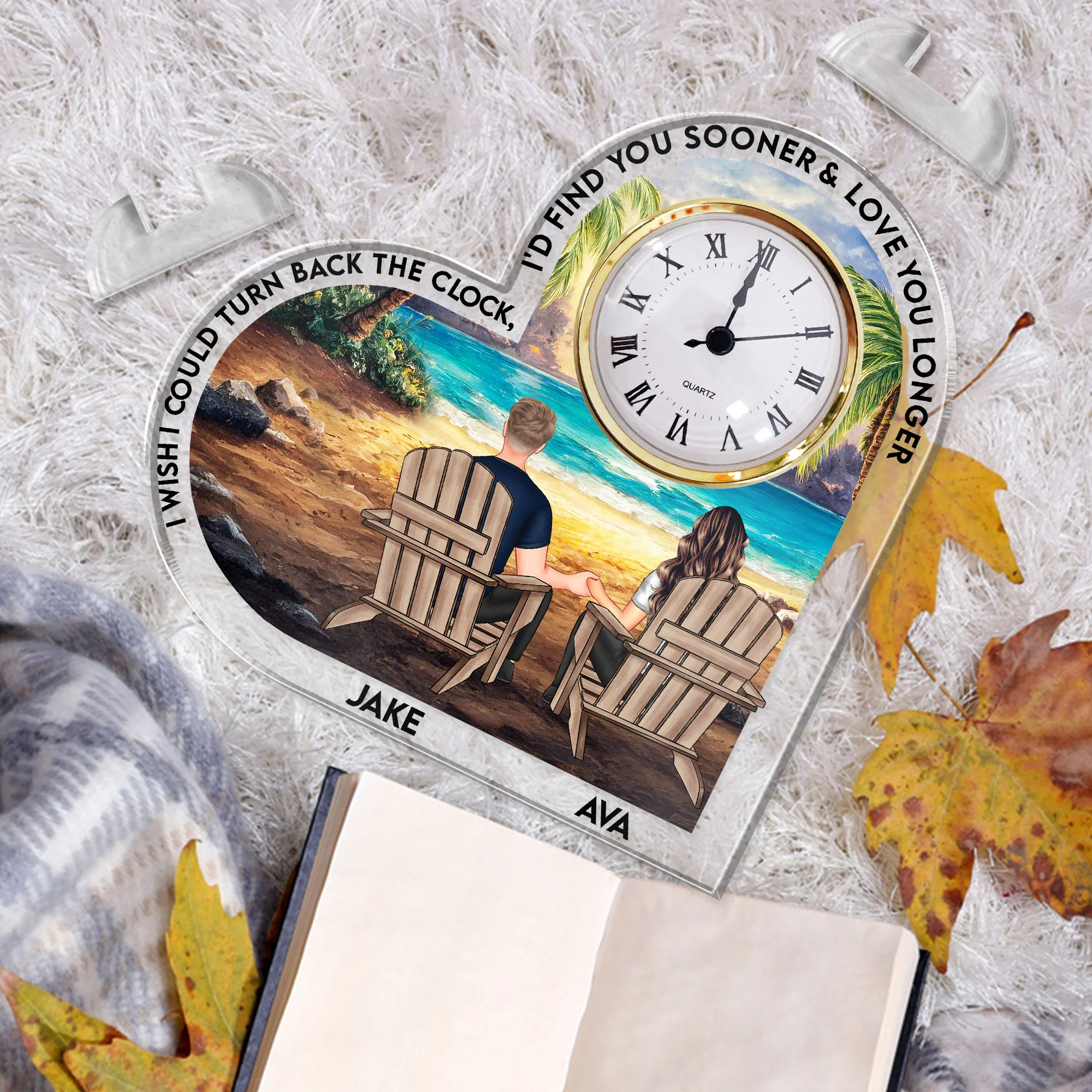 I Wish I Could Turn Back The Clock Couple Anniversary Gift - Personalized Acrylic Desk Clock - Image 3