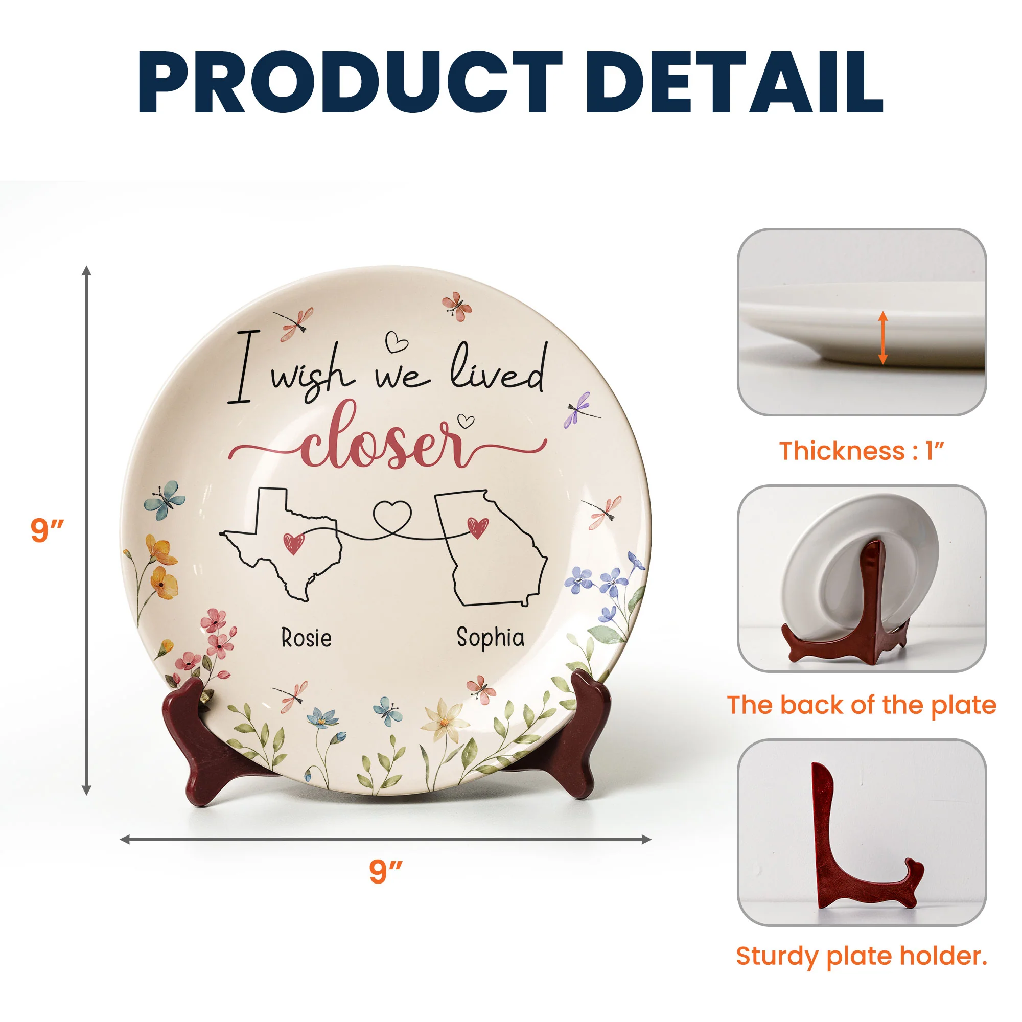 I Wish We Lived Closer Long Distance Relationship Gift - Personalized Ceramic Plate - Image 5
