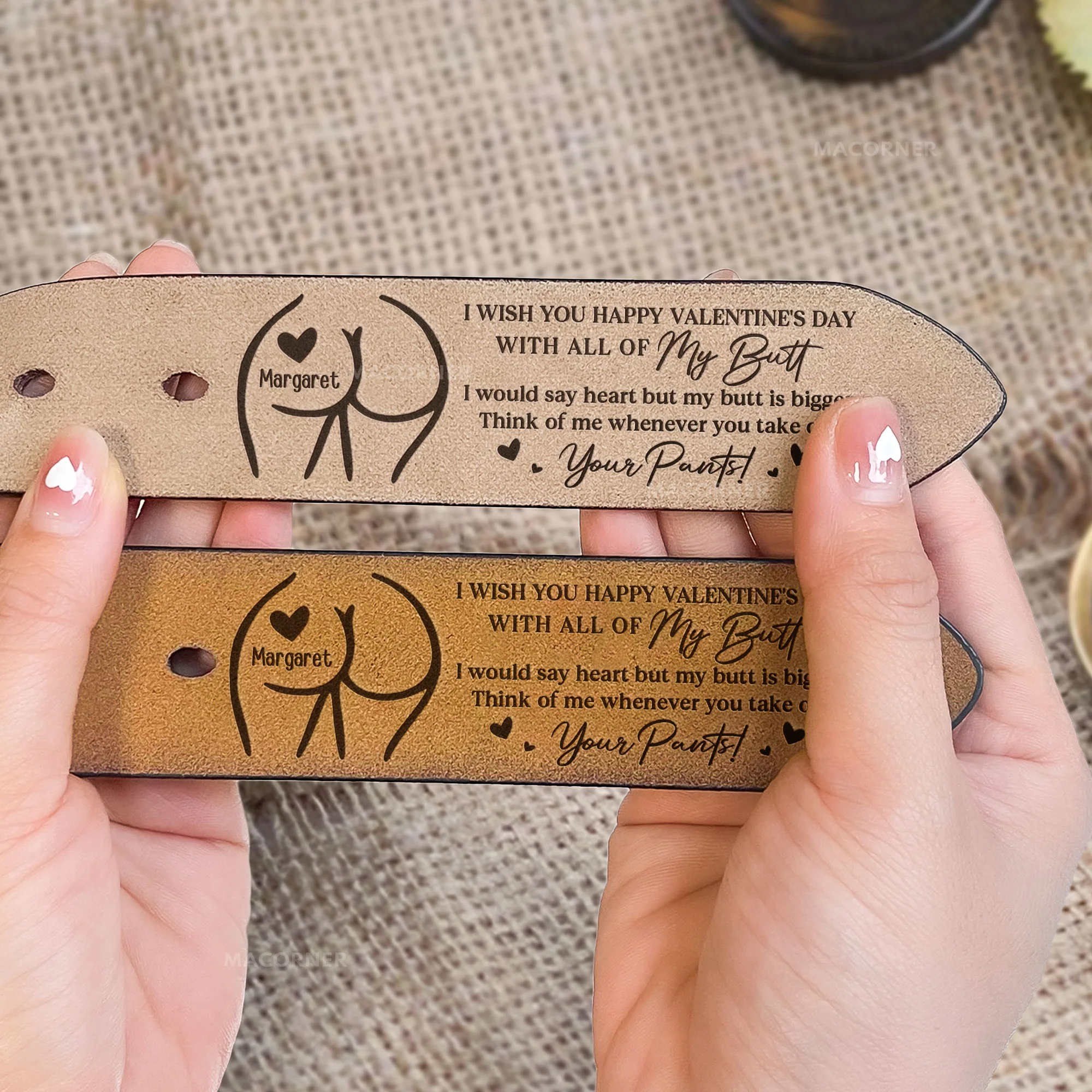 I Wish You Happy Valentine's Day With All Of My Butt - Personalized Engraved Leather Belt - Image 7