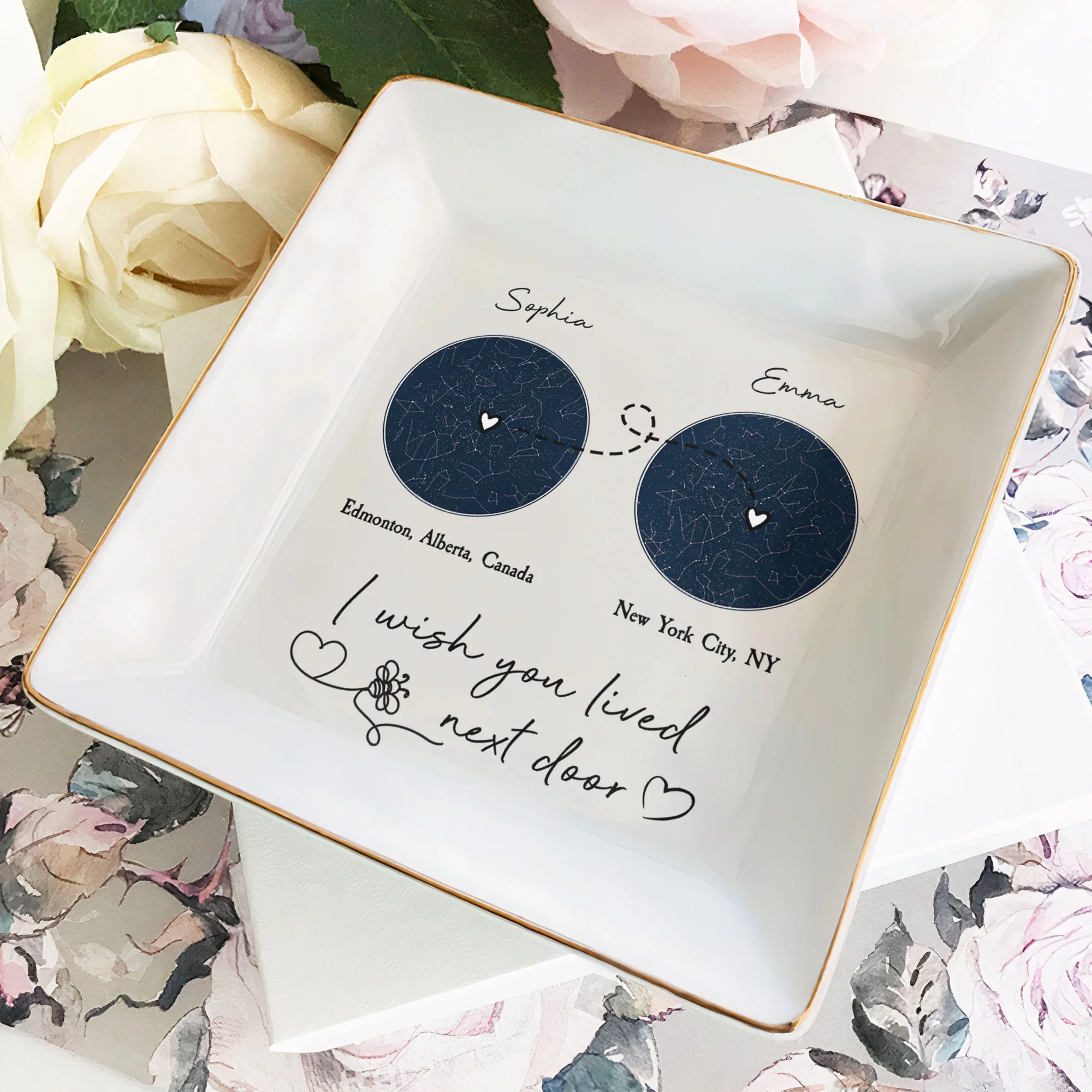 I Wish You Lived Next Door - Custom Star Map - Personalized Jewelry Dish - Image 2