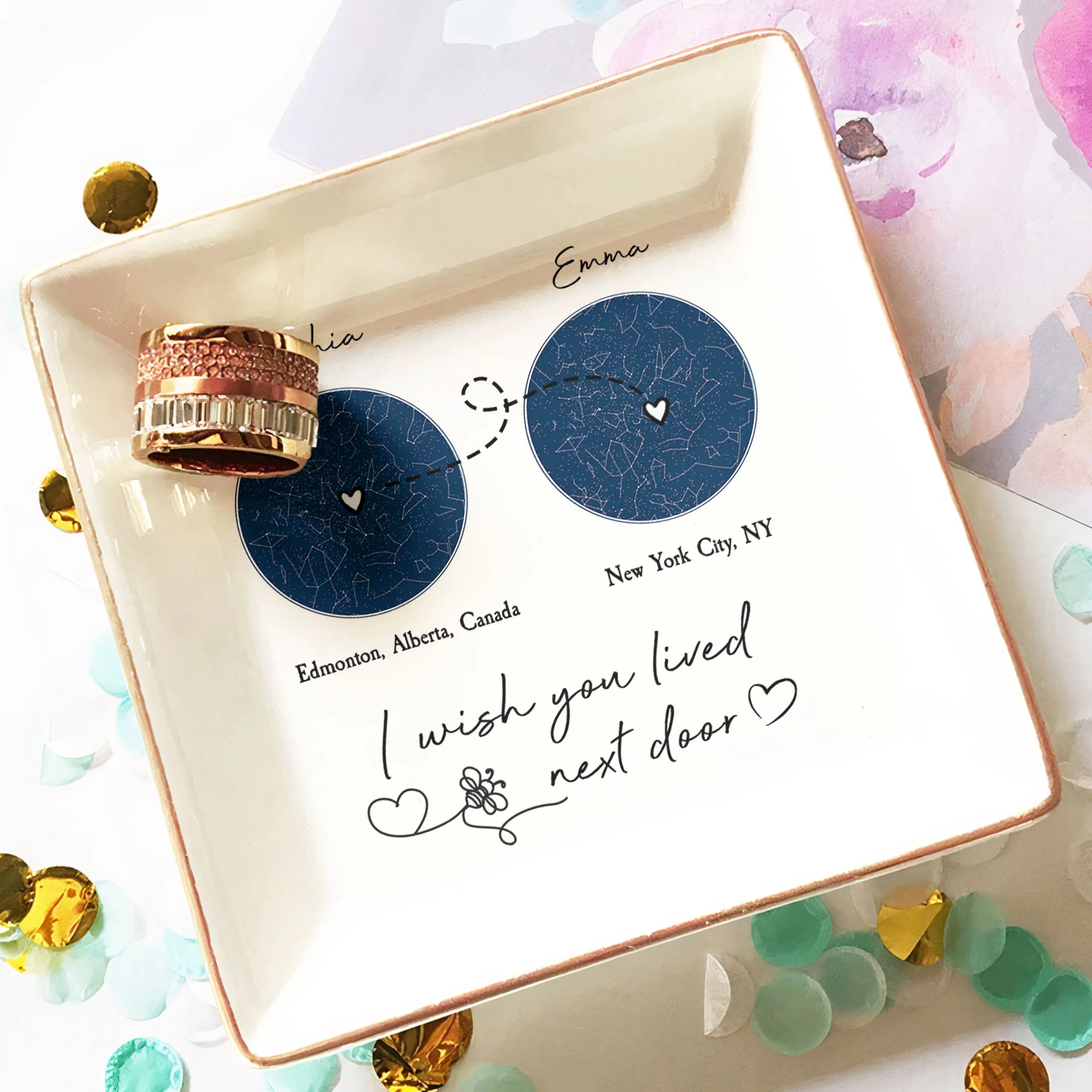 I Wish You Lived Next Door - Custom Star Map - Personalized Jewelry Dish - Image 3