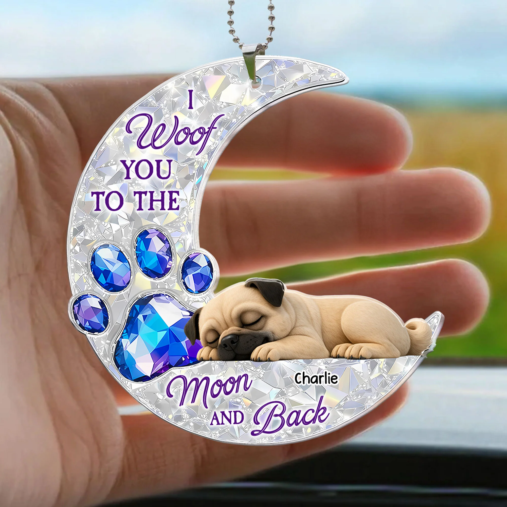 I Woof You To The Moon And Back - Personalized Rear View Mirror Accessory - Image 3