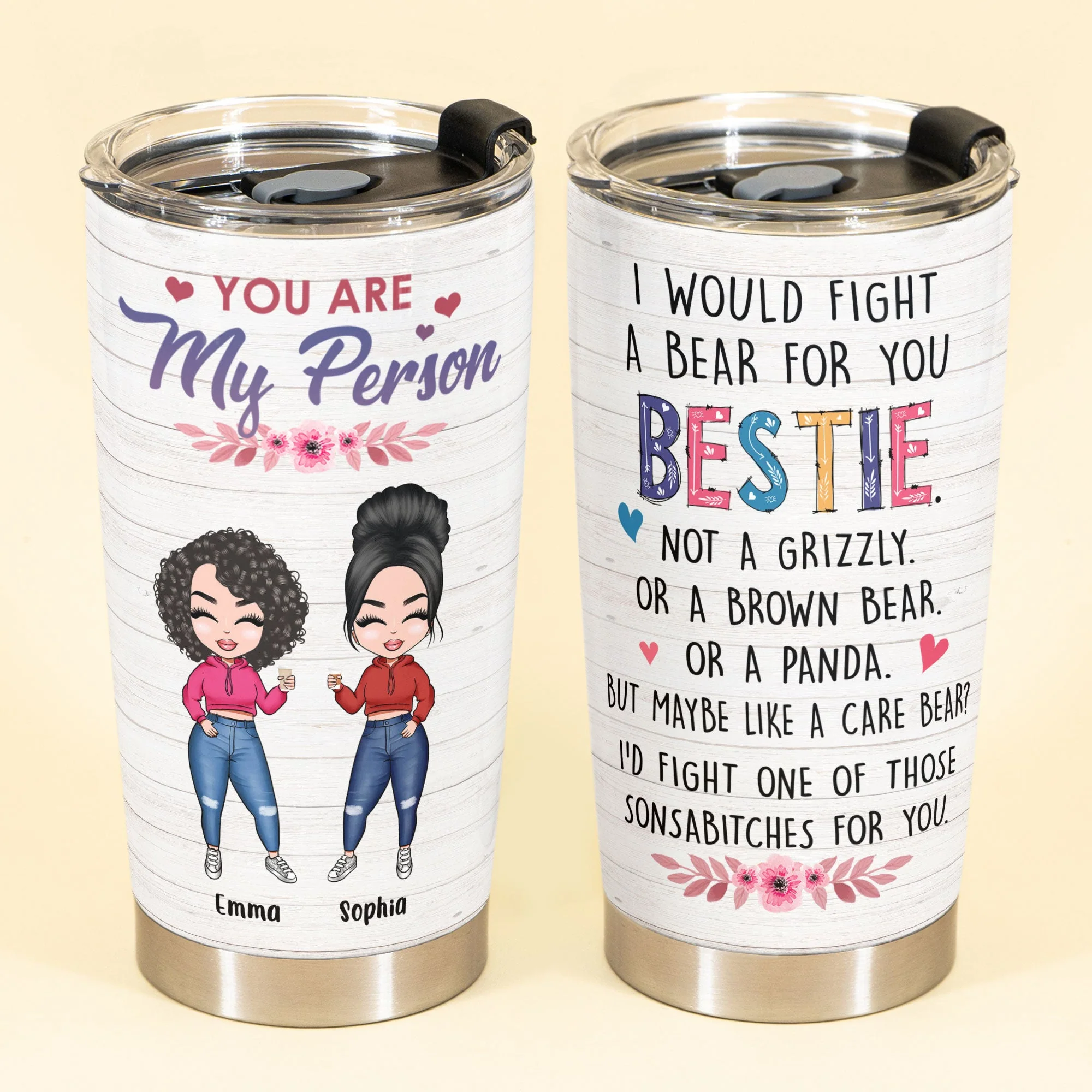 I Would Fight A Bear For You Bestie - Personalized Tumbler Cup - Birthday Gift For Best Friend - Chibi Girl - Image 2