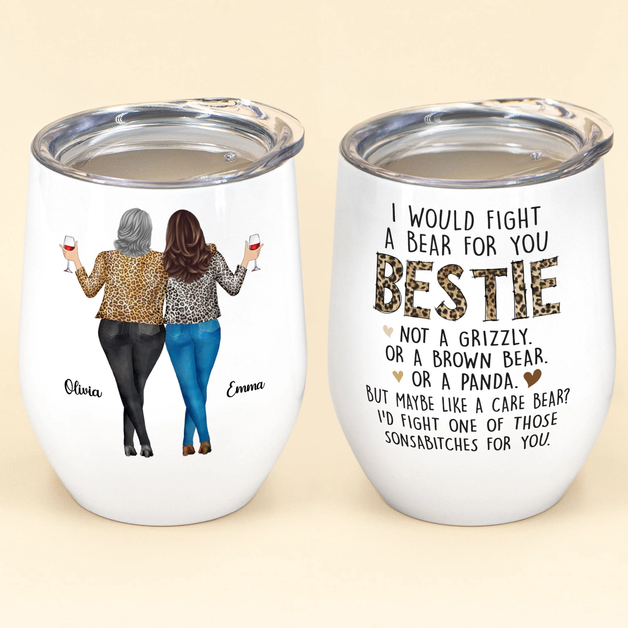I Would Fight A Bear For You Bestie - Personalized Wine Tumbler - Image 2