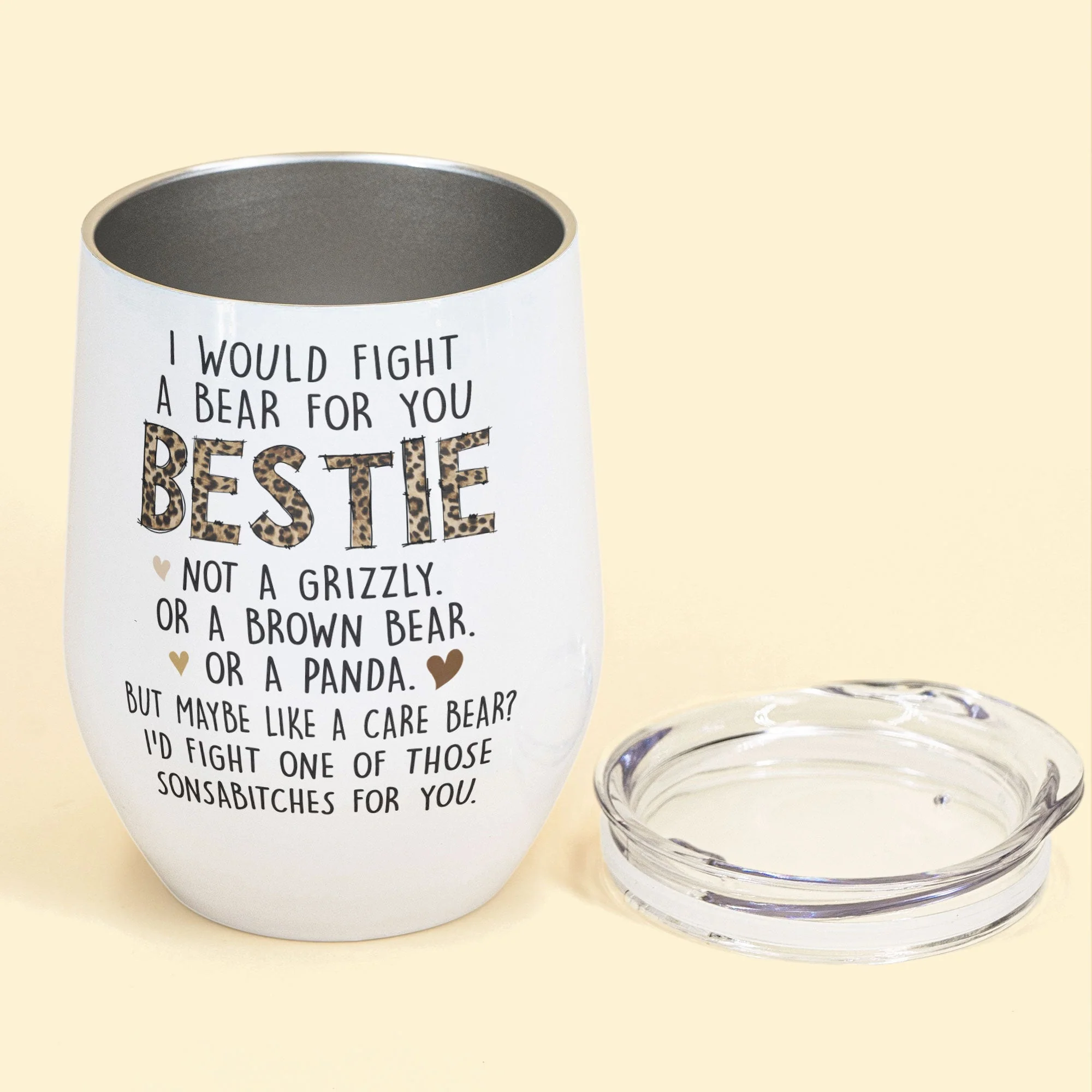 I Would Fight A Bear For You Bestie - Personalized Wine Tumbler - Image 3