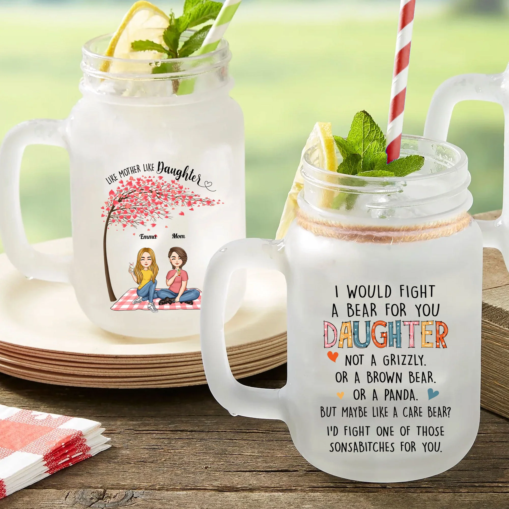 I Would Fight A Bear For You Daughter - Personalized Mason Jar Cup With Straw - Image 2