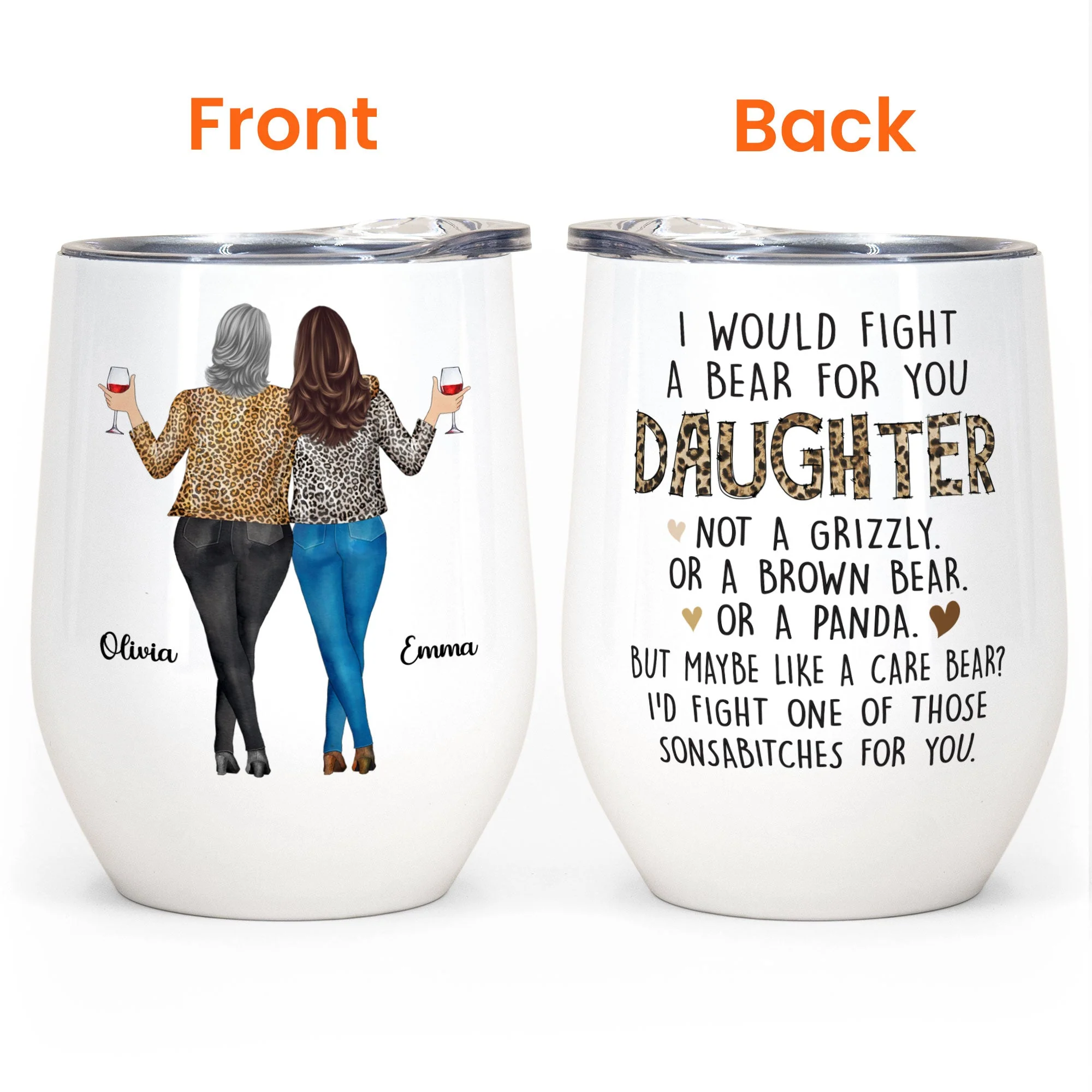 I Would Fight A Bear For You Daughter  - Personalized Wine Tumbler - Birthday, Christmas Gift For Daughter, Daughter-In-Law - Image 4