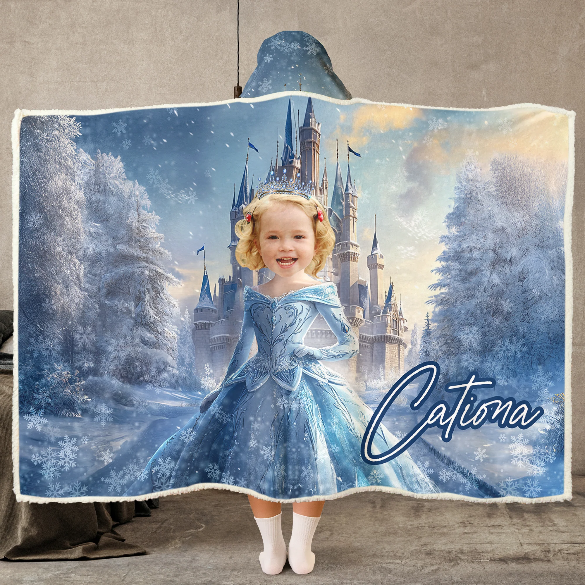 Ice Princess - Gifts For Little Girls, Daughter - Custom Face & Name - Personalized Photo Wearable Blanket Hoodie - Image 2