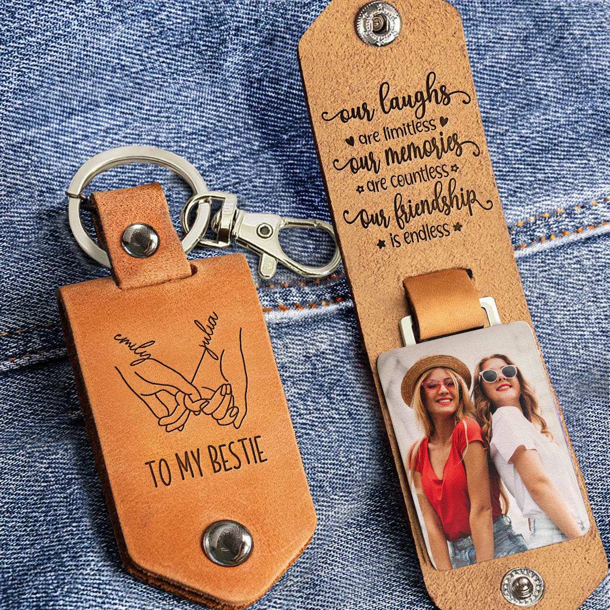 I'd Shank A Bitch For You, Right In The Kidney Friendship - Personalized Leather Photo Keychain - Image 2