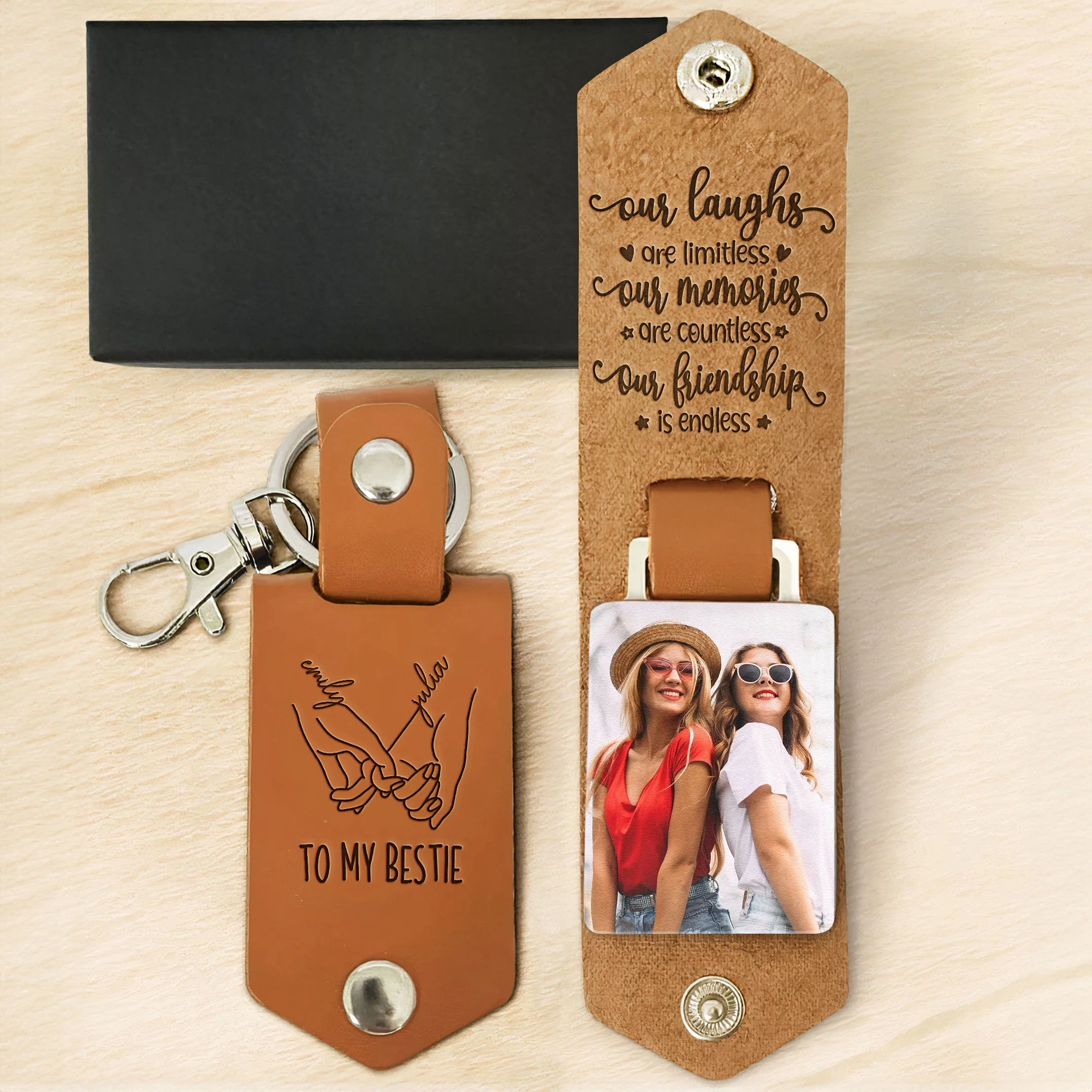 I'd Shank A Bitch For You, Right In The Kidney Friendship - Personalized Leather Photo Keychain - Image 5