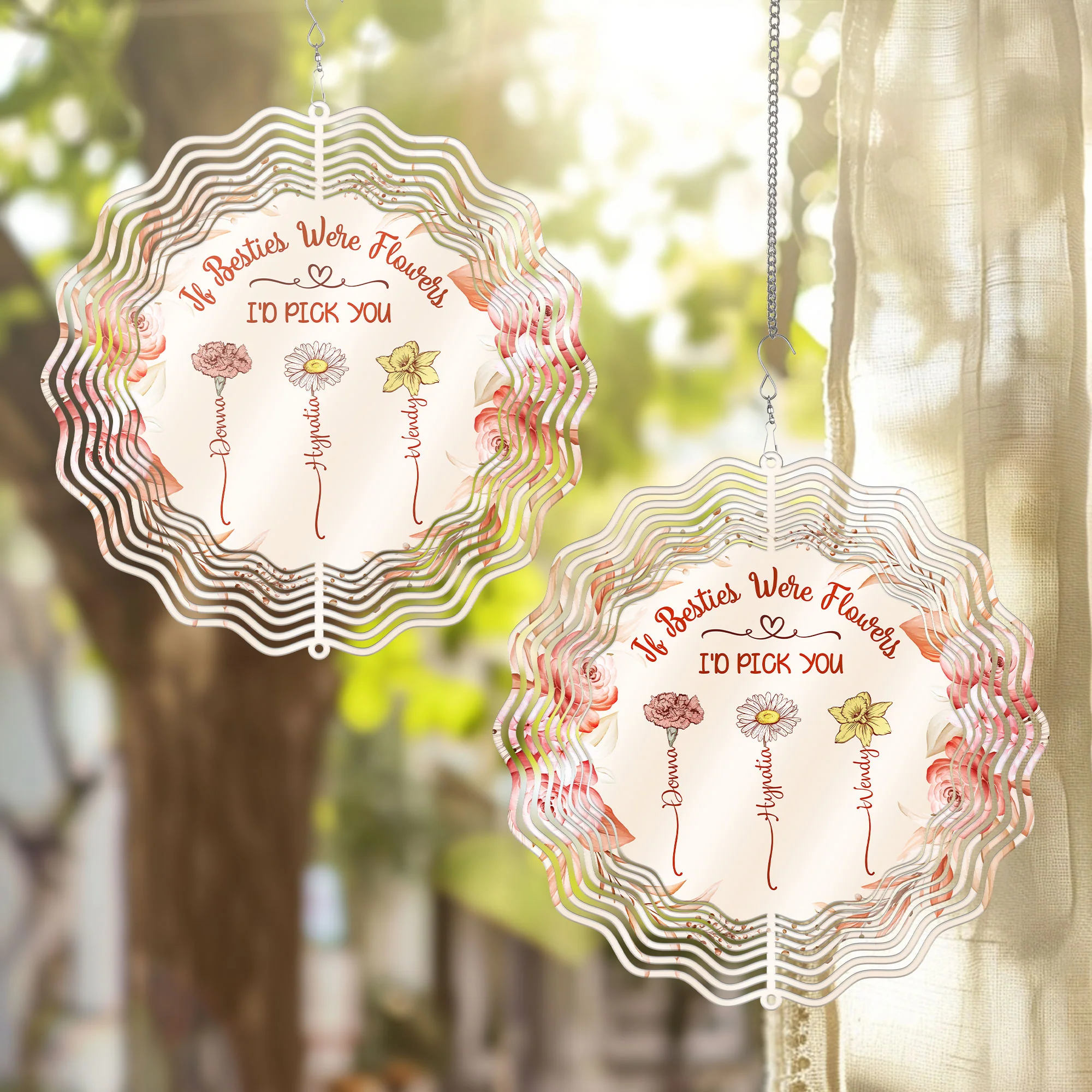 If Besties Were Flowers I'd Pick You - Custom Birth Flowers - Personalized Wind Spinner - Image 2