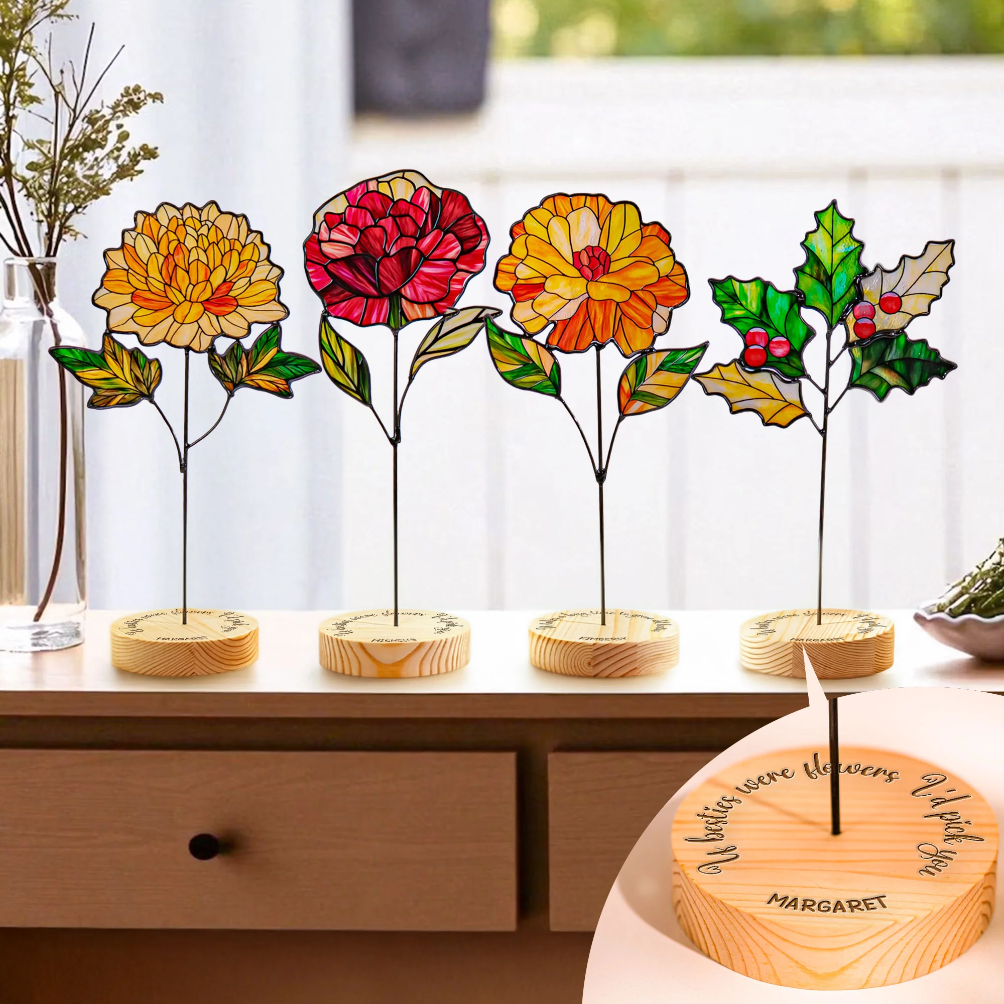 If Besties Were Flowers I'd Pick You - Custom Stained Glass Birth Flower Suncatcher
