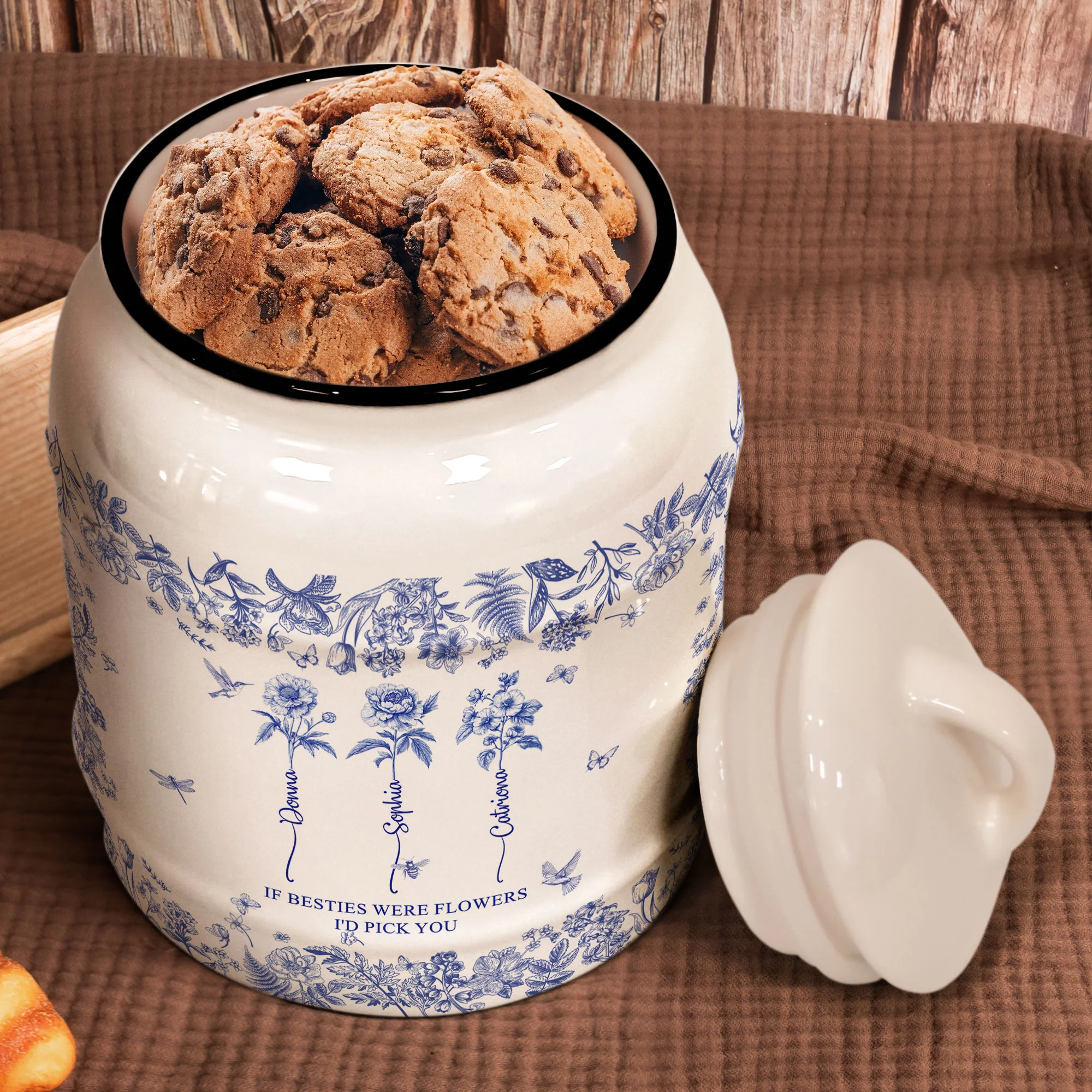 If Besties Were Flowers I'd Pick You - Toile De Jouy Birth Flower - Personalized Cookie Jar - Image 3