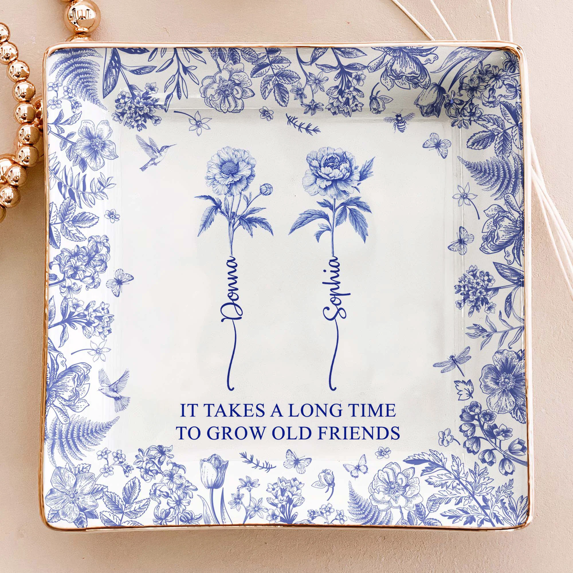 If Besties Were Flowers I'd Pick You - Toile De Jouy Birth Flowers - Personalized Jewelry Dish - Image 2