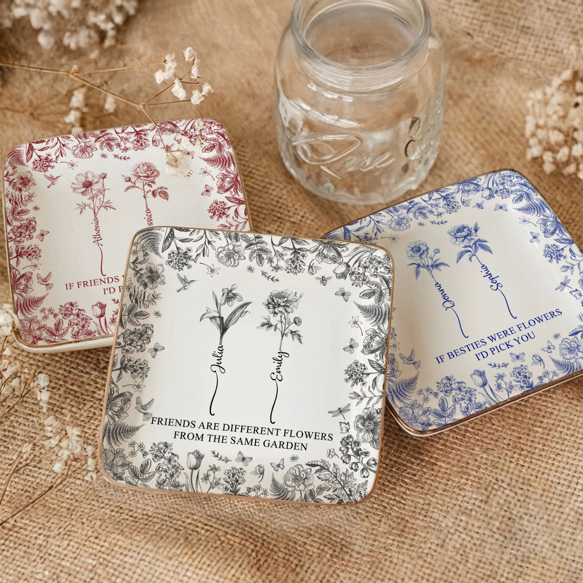If Besties Were Flowers I'd Pick You - Toile De Jouy Birth Flowers - Personalized Jewelry Dish - Image 5
