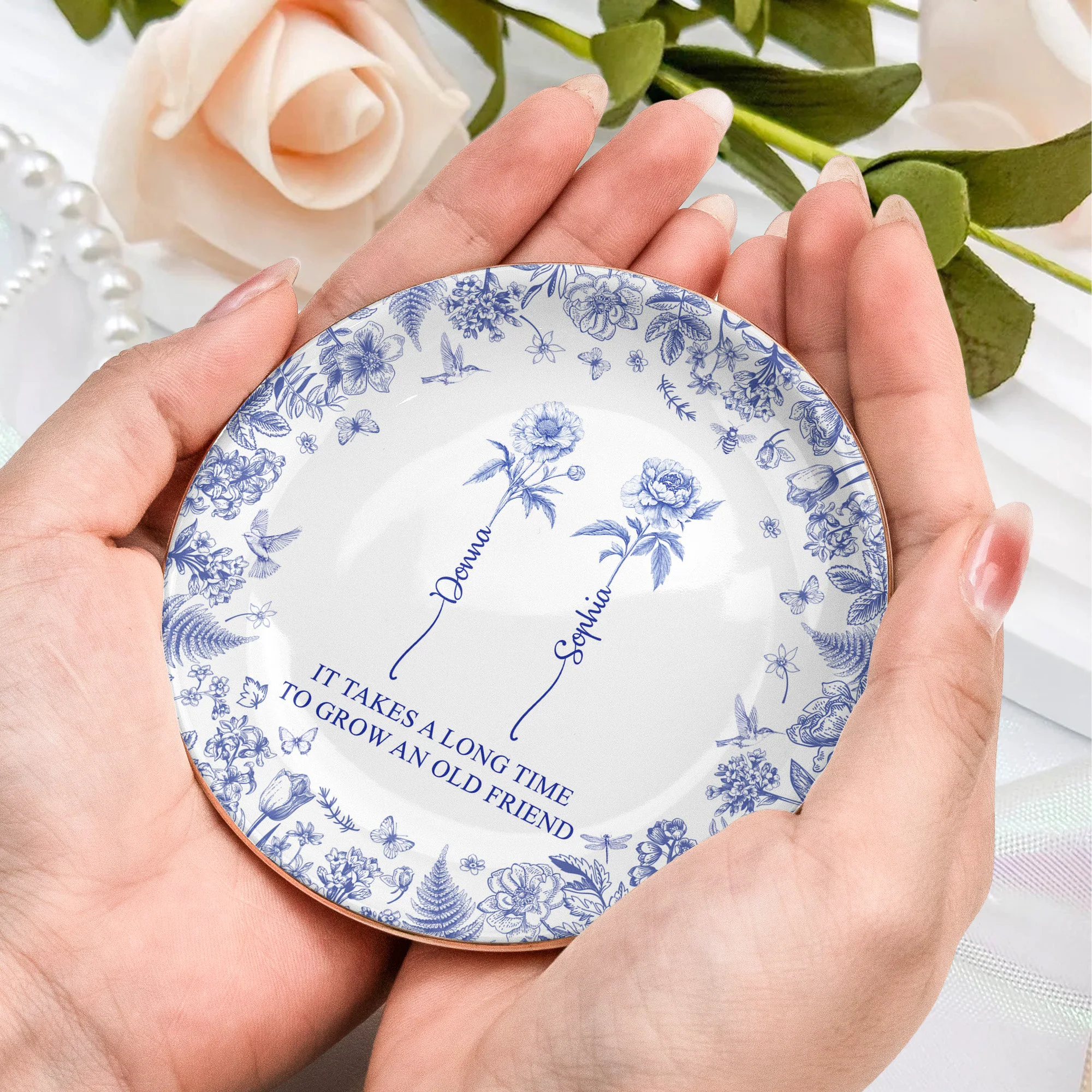 If Besties Were Flowers I'd Pick You - Toile De Jouy Birth Flowers - Personalized Jewelry Dish - Image 6