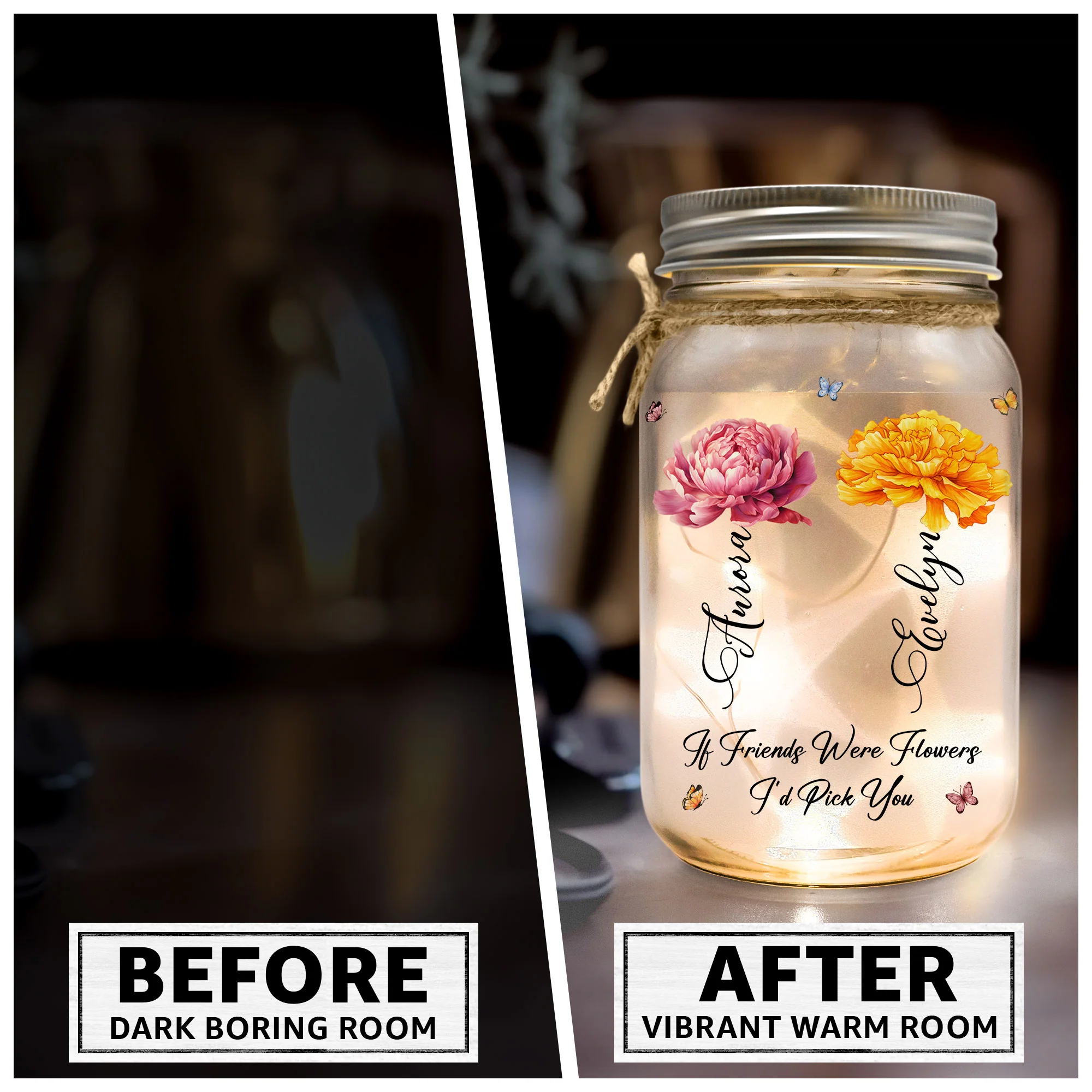 If Friends Were Flowers I’d Pick You Friendship - Personalized Mason Jar Light - Image 3