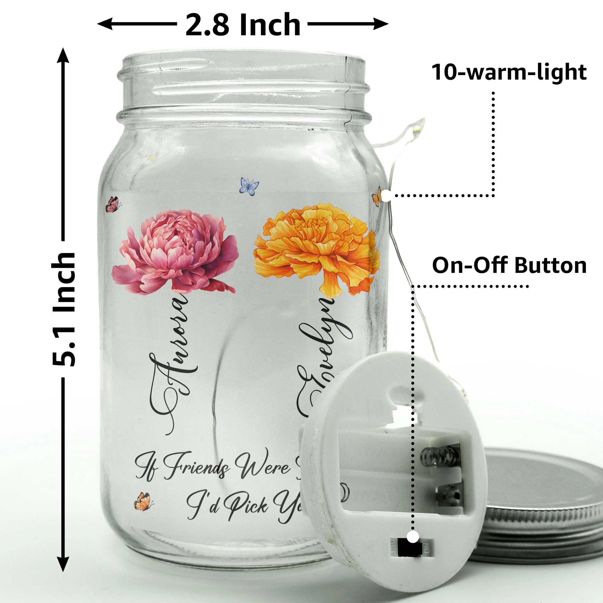 If Friends Were Flowers I’d Pick You Friendship - Personalized Mason Jar Light - Image 5