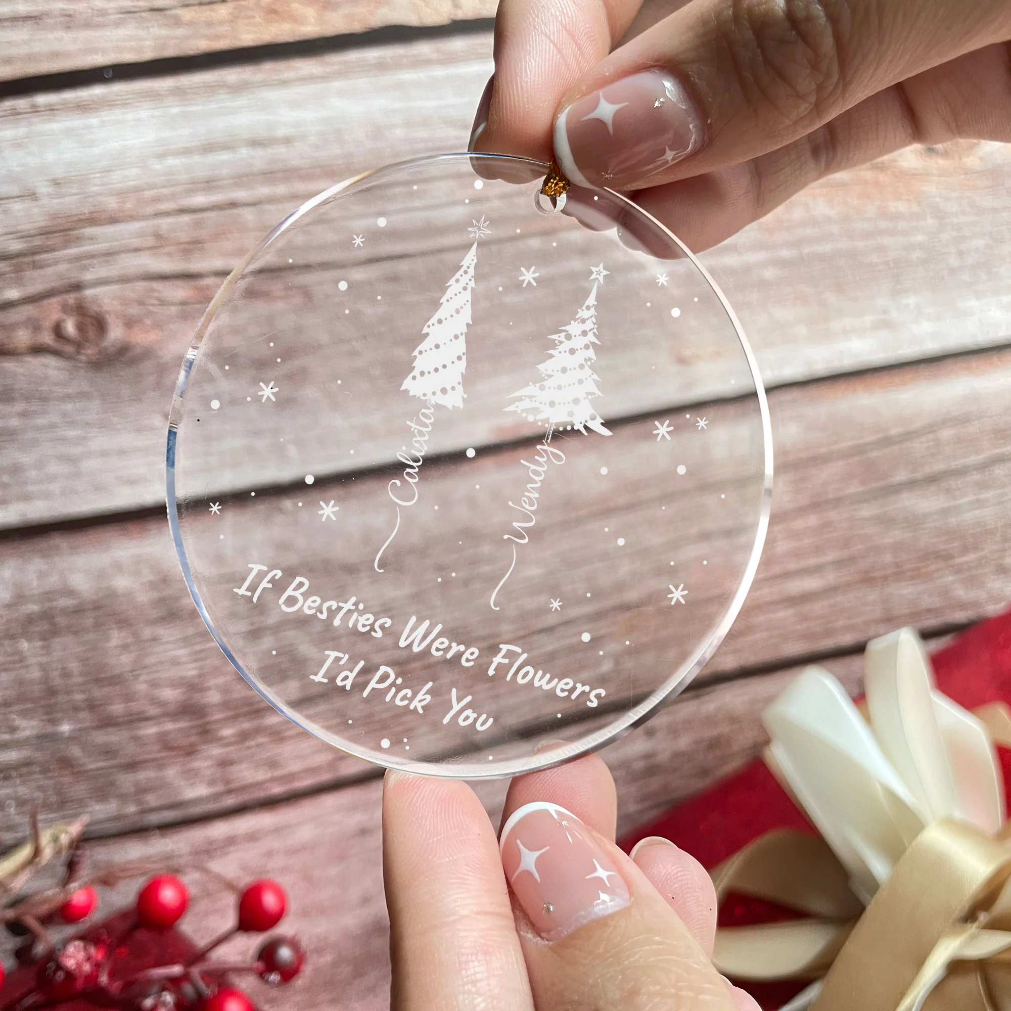 If Friends Were Flowers I'd Pick You - Personalized Acrylic Ornament - Image 2