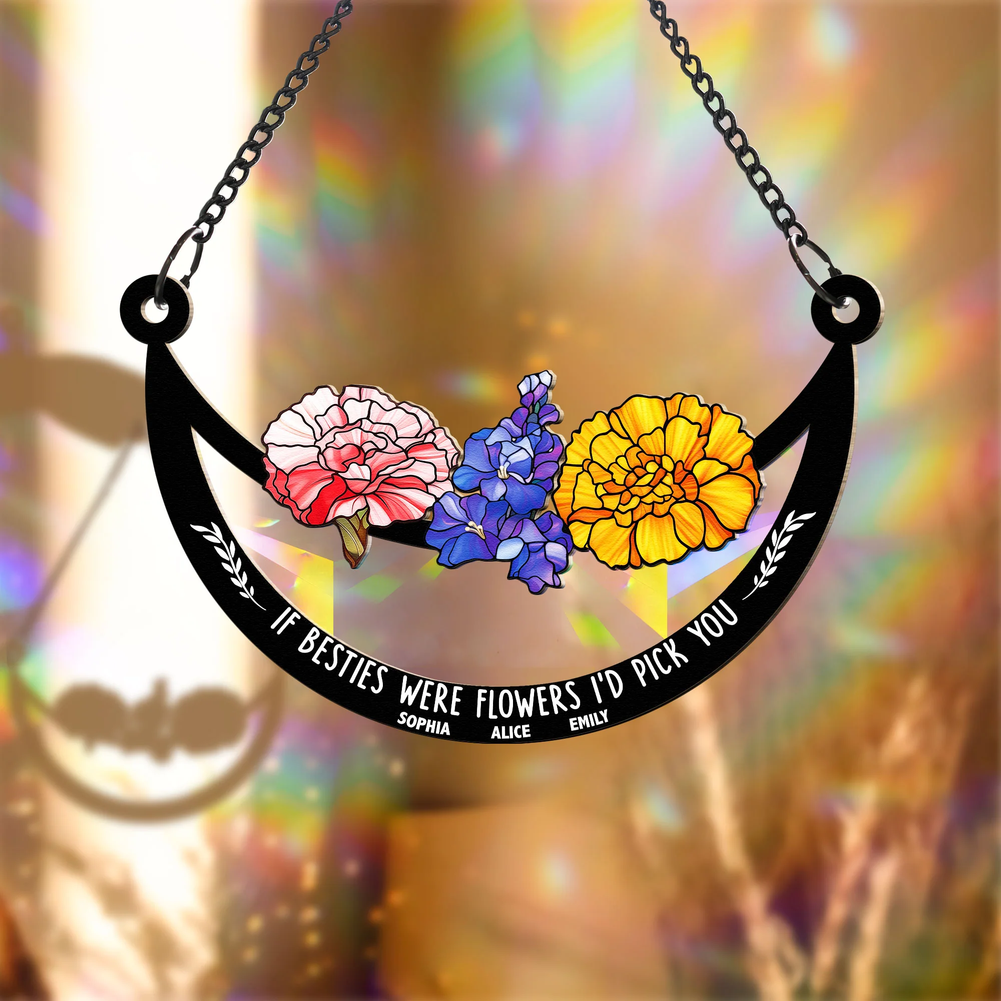If Friends Were Flowers I'd Pick You - Personalized Rainbow Suncatcher - Image 2
