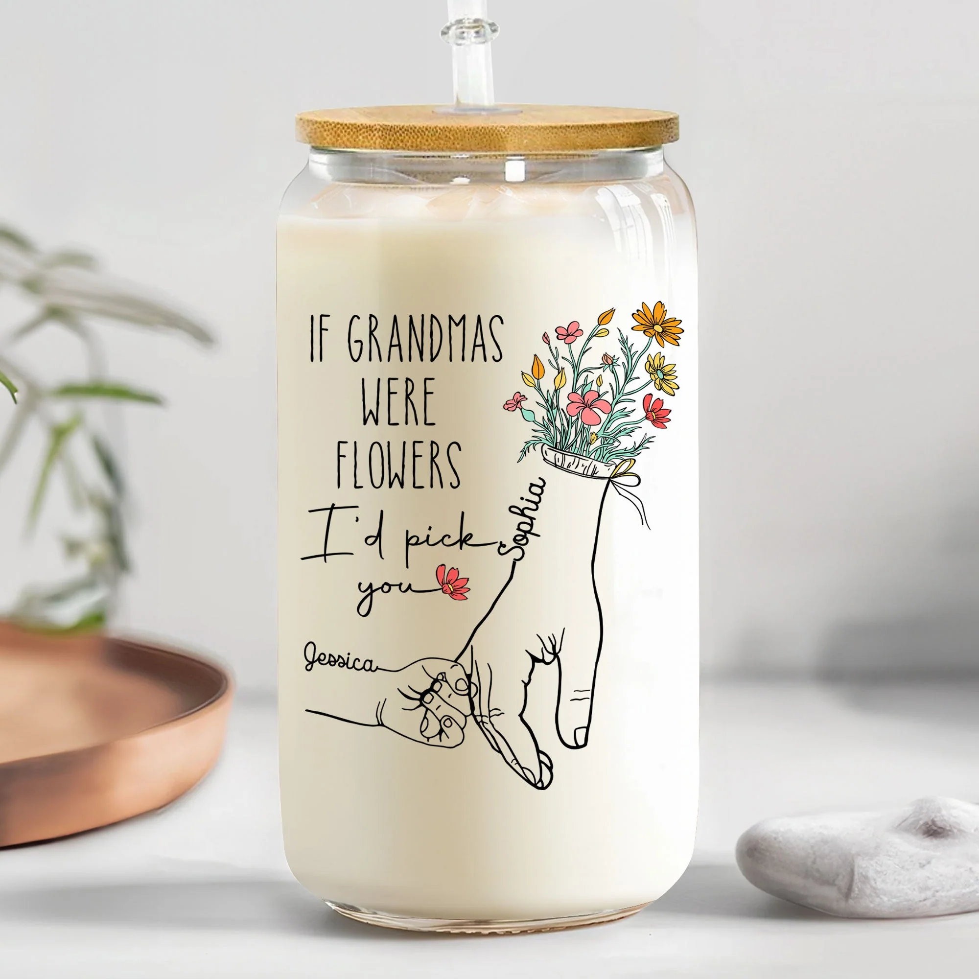 If Grandmas Were Flowers - Personalized Clear Glass Cup - Image 3