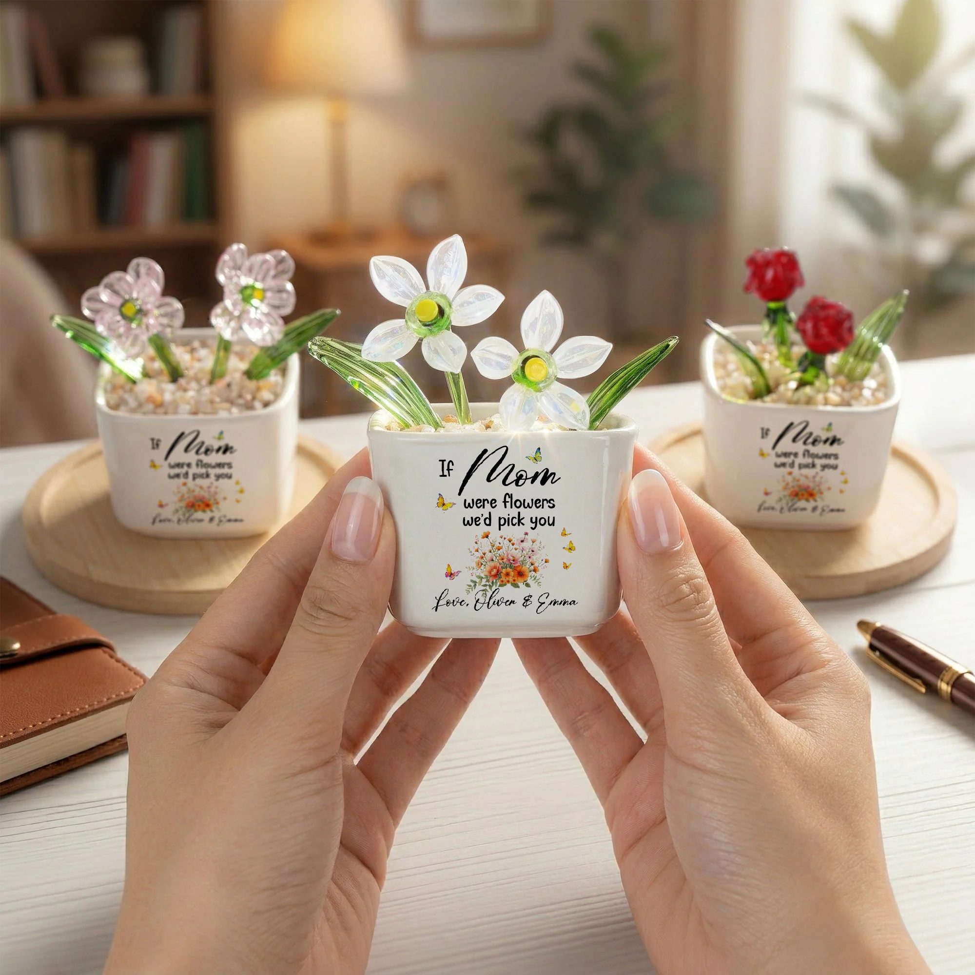 If Mom Were Flowers We’d Pick You - Custom Mom's Glass Birth Flower - Personalized Plant Pot - Image 3