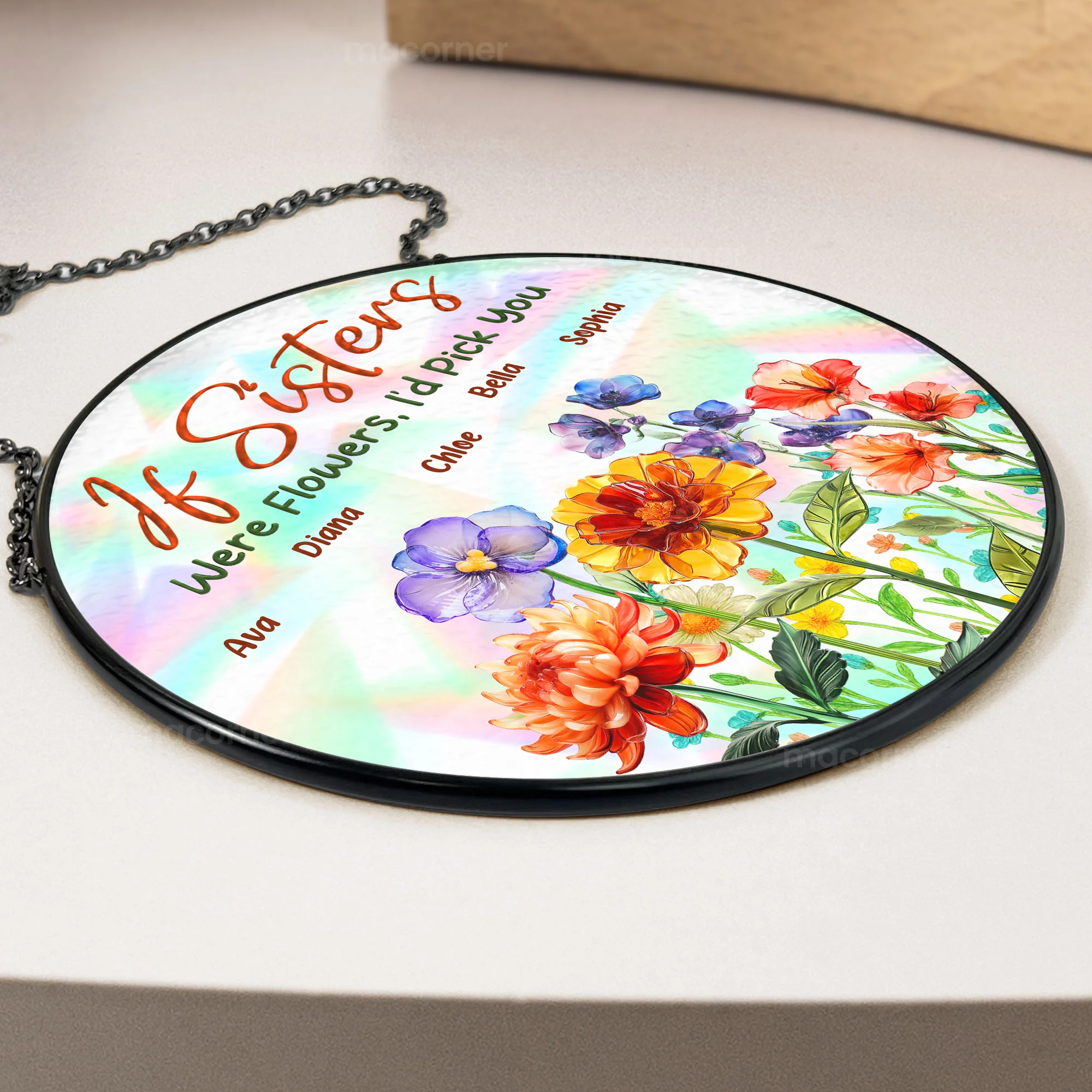 If Sisters Were Flowers - Personalized Stained Glass Window Hanging Suncatcher - Image 3