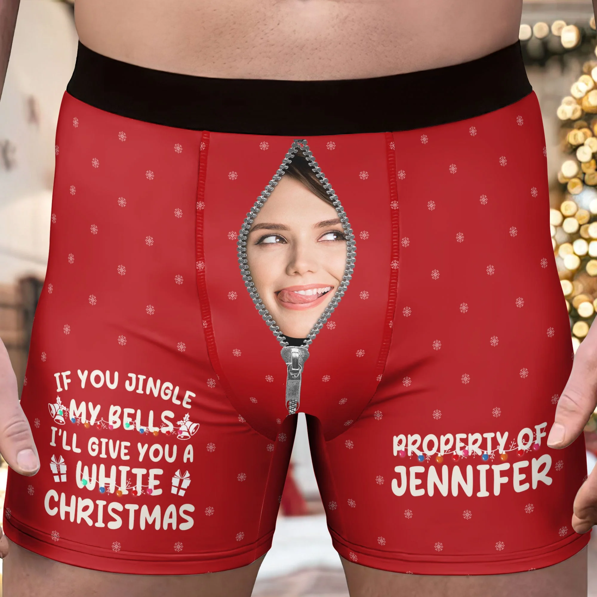 If You Jingle My Bells I Promise You A White Christmas Custom Face - Personalized Photo Men's Boxer Briefs - Image 2