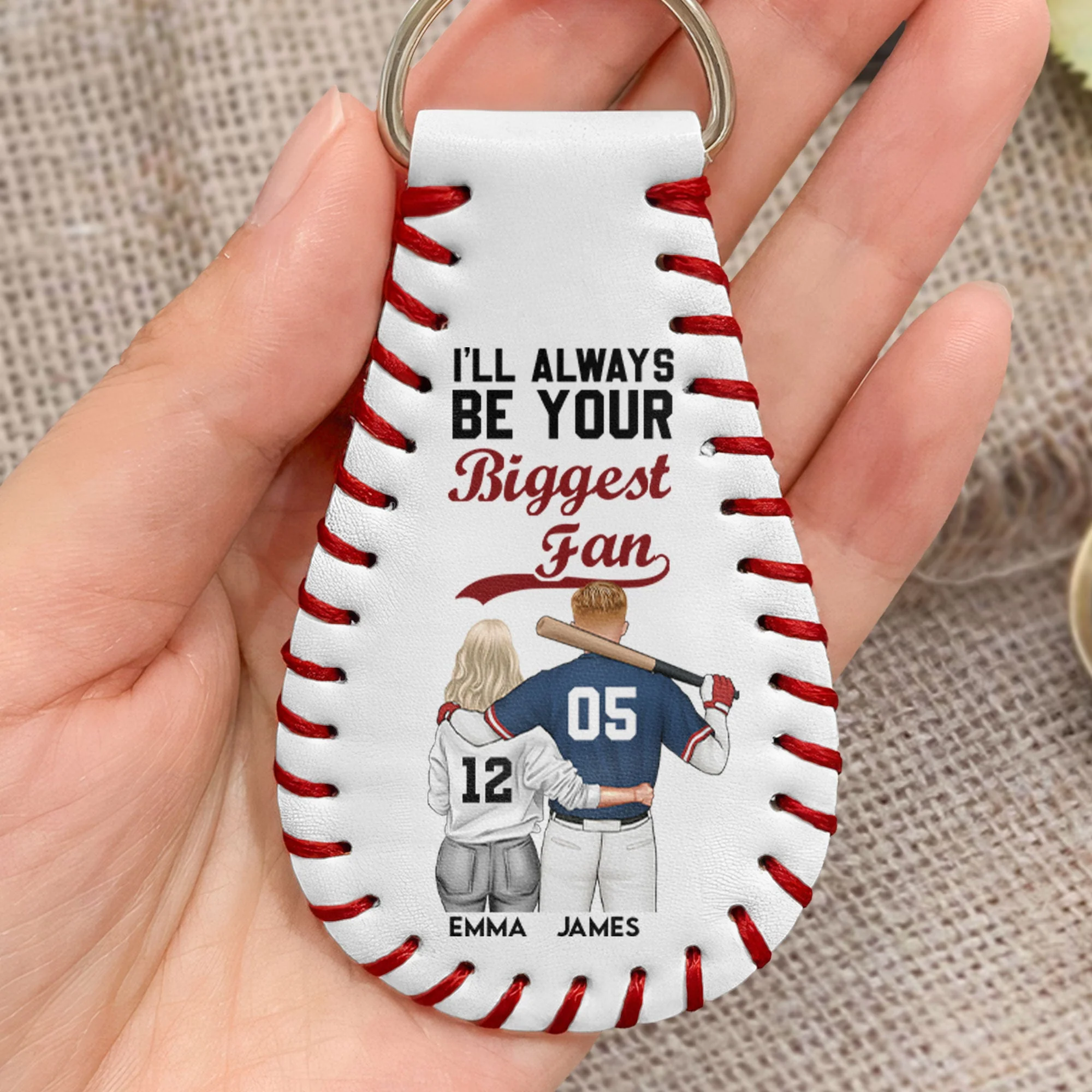 I'll Always Be Your Biggest Fan - Personalized Leather Baseball Keychain