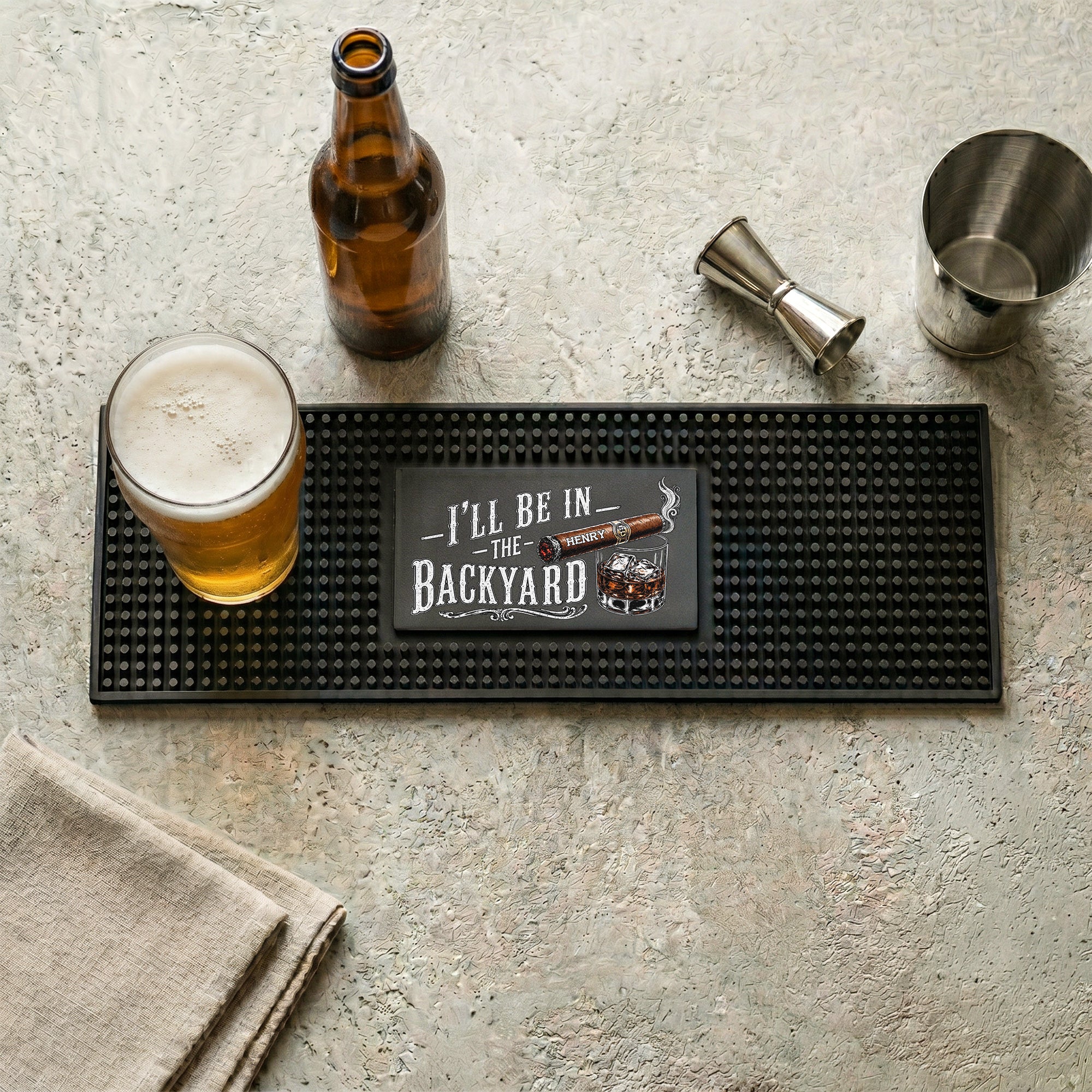 I'll Be In The Backyard - Gift For Him, Husband, Papa - Personalized Bar Mat - Image 2