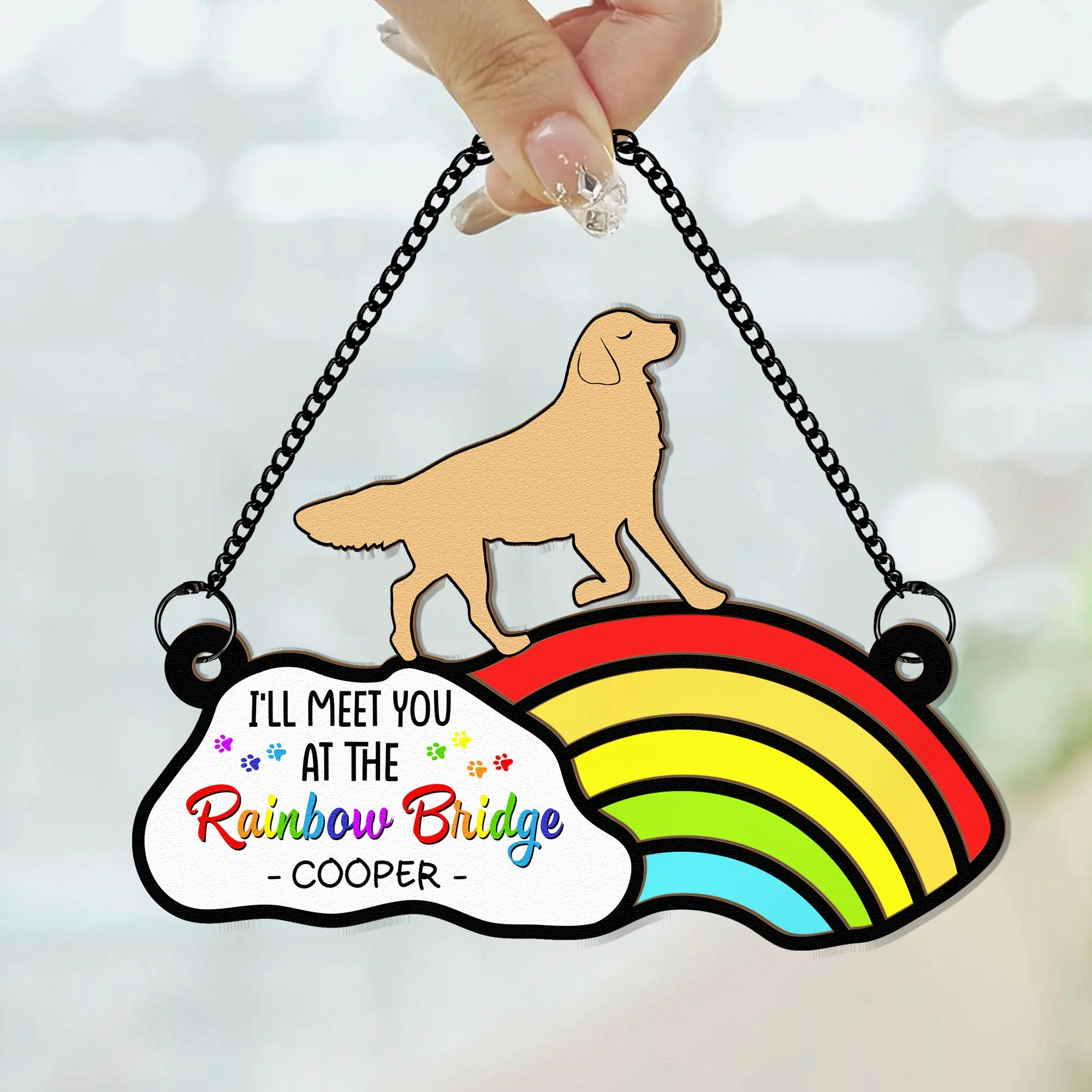 I'll Meet You At The Rainbow Bridge - Personalized Window Hanging Suncatcher Ornament - Image 2