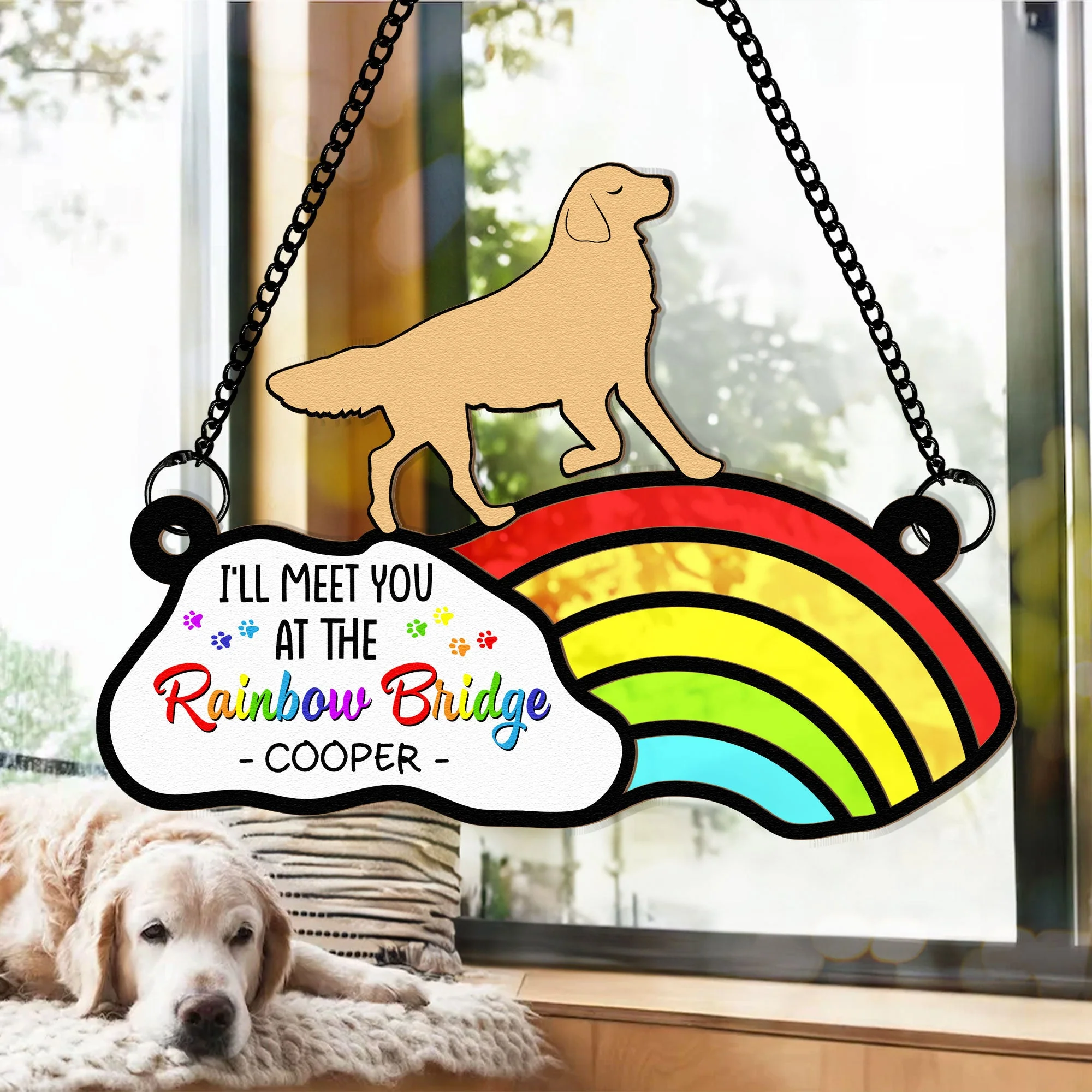 I'll Meet You At The Rainbow Bridge - Personalized Window Hanging Suncatcher Ornament - Image 3