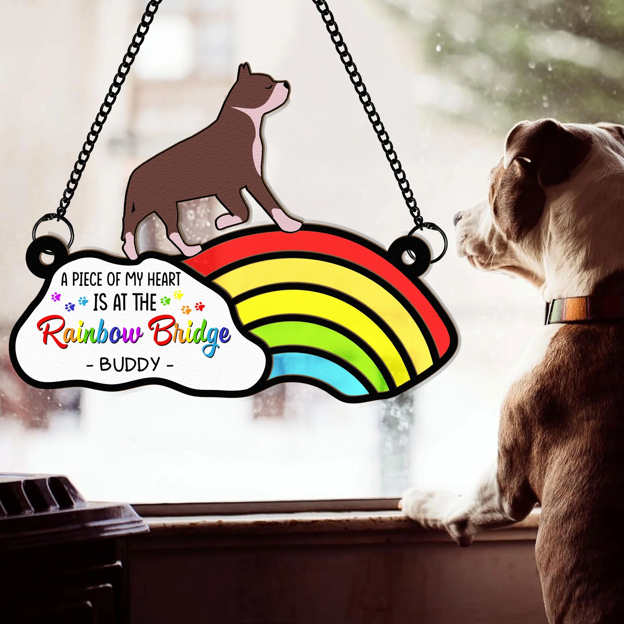 I'll Meet You At The Rainbow Bridge - Personalized Window Hanging Suncatcher Ornament - Image 4