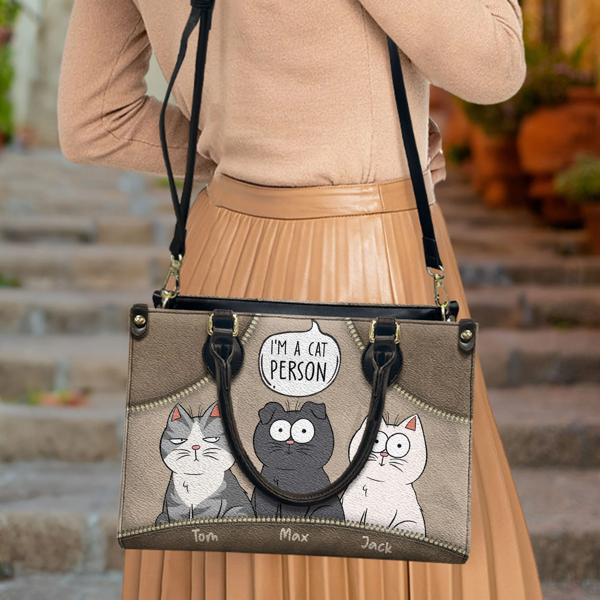 I'm A Cat Person - Personalized Leather Bag - Image 3