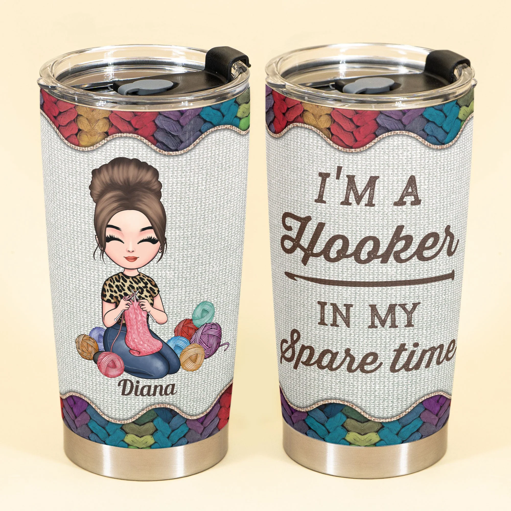 I'm A Hooker In My Spare Time - Personalized Tumbler - Birthday Gift For Crocheter, Crocheting Lover, Mama, Grandma, Knitting, Sewing - Image 2