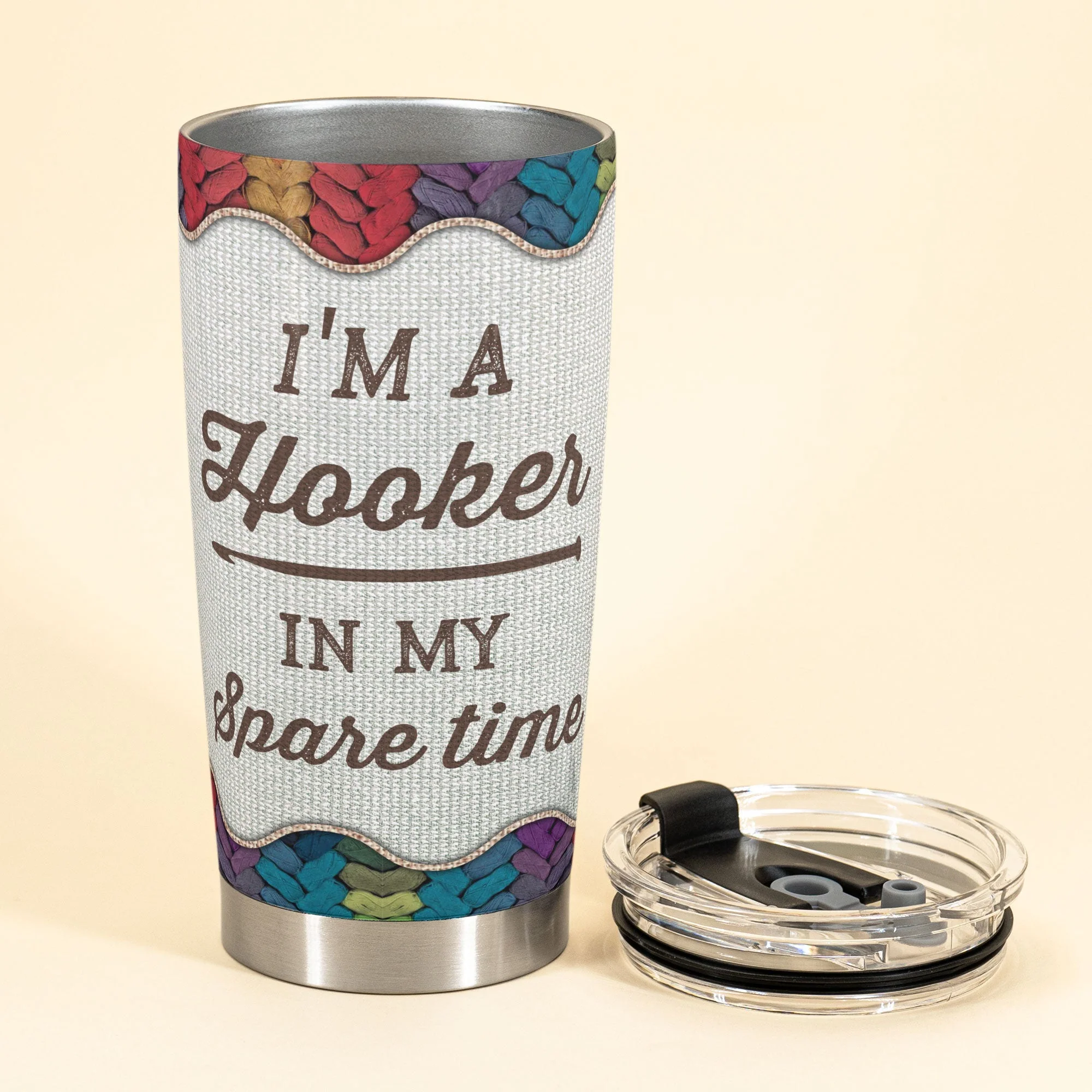 I'm A Hooker In My Spare Time - Personalized Tumbler - Birthday Gift For Crocheter, Crocheting Lover, Mama, Grandma, Knitting, Sewing - Image 3