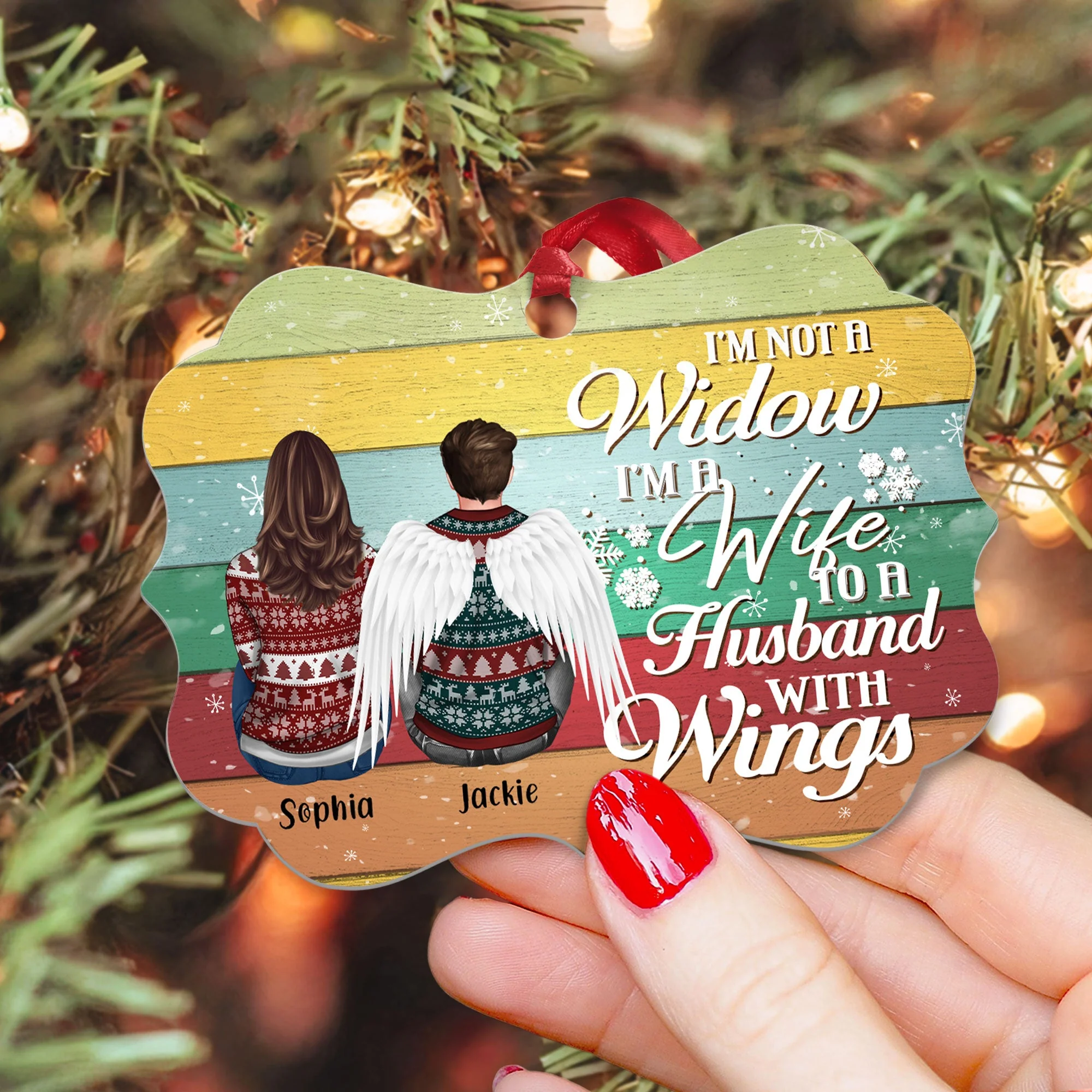 I'm A Wife To A Husband With Wings - Personalized Aluminum Ornament - Image 2