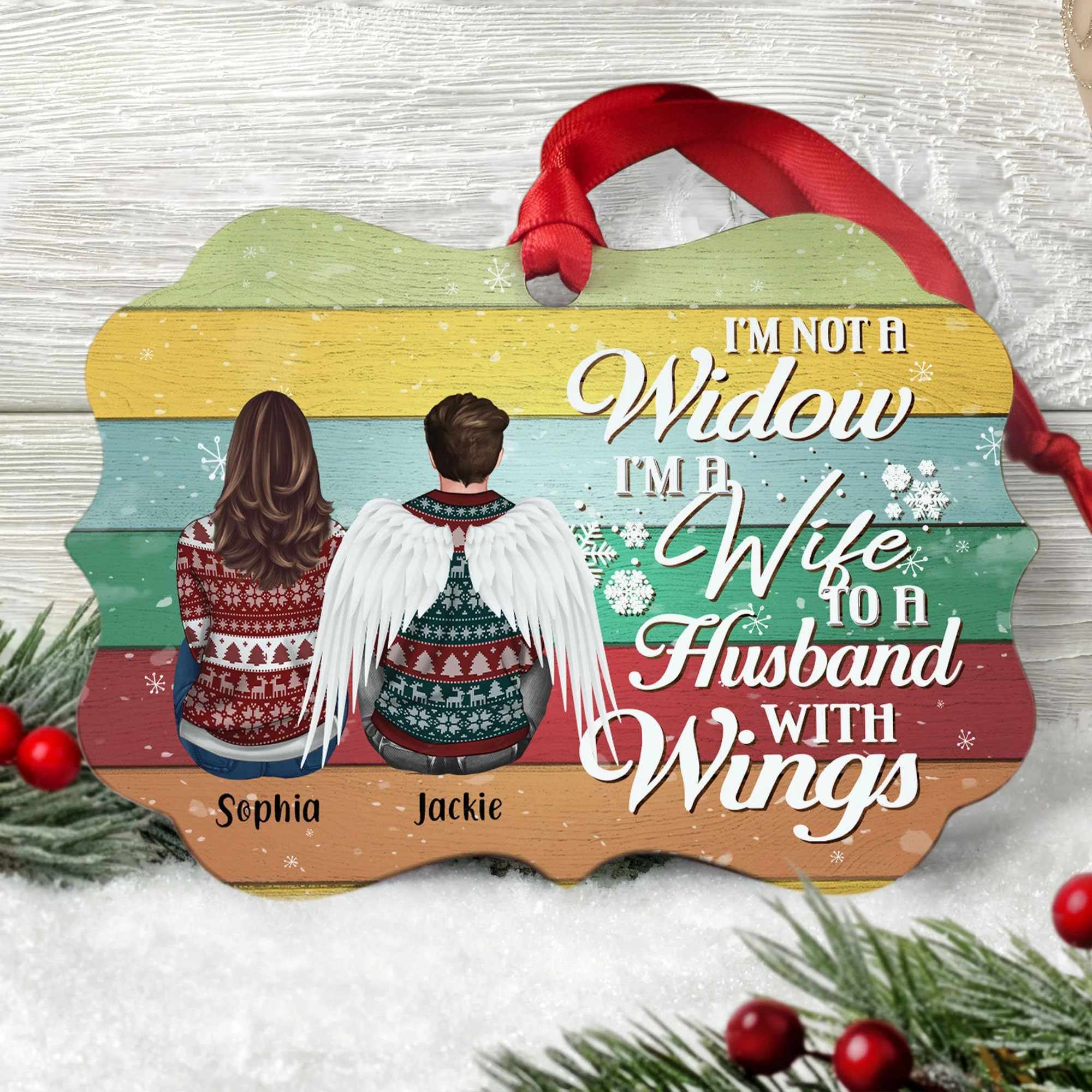 I'm A Wife To A Husband With Wings - Personalized Aluminum Ornament - Image 3