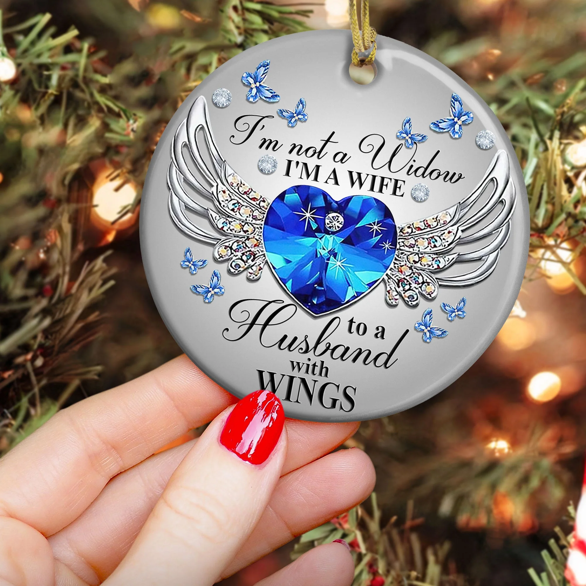 I'm A Wife To A Husband With Wings - Personalized Ceramic Ornament - Image 2