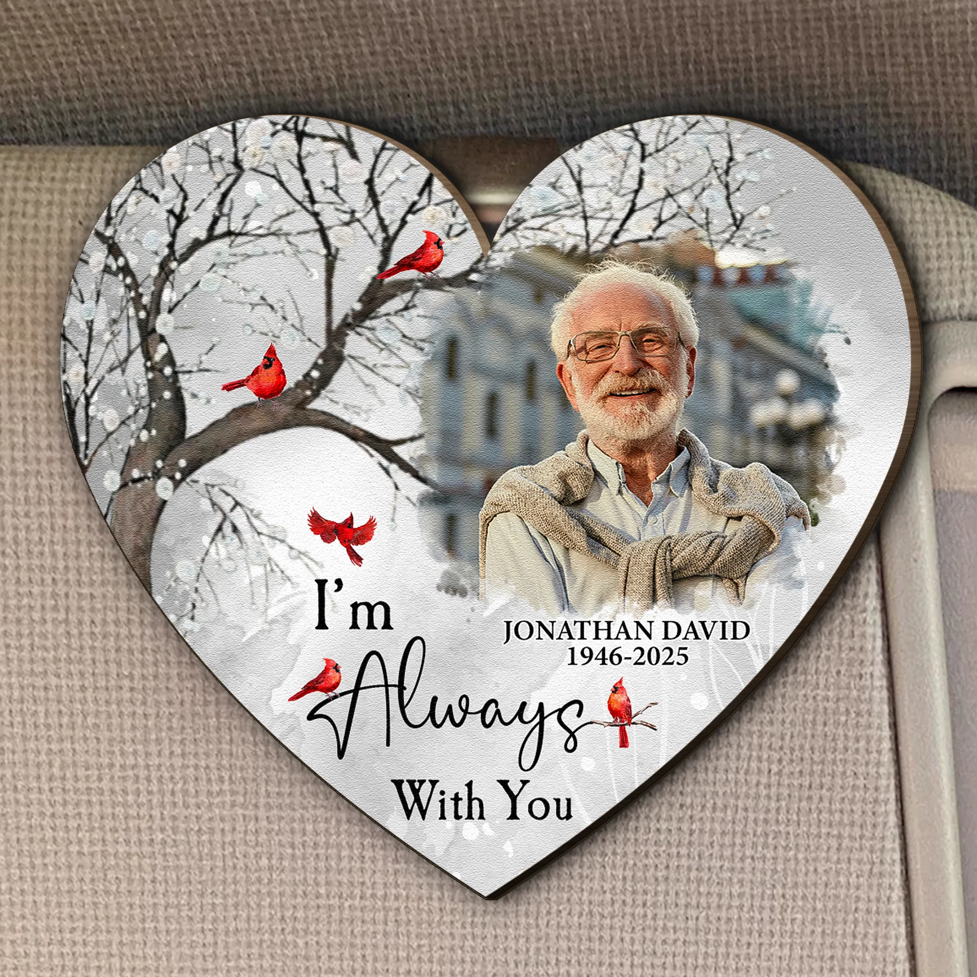 I'm Always With You Car Accessories - Personalized Wooden Photo Car Visor Clip - Image 2