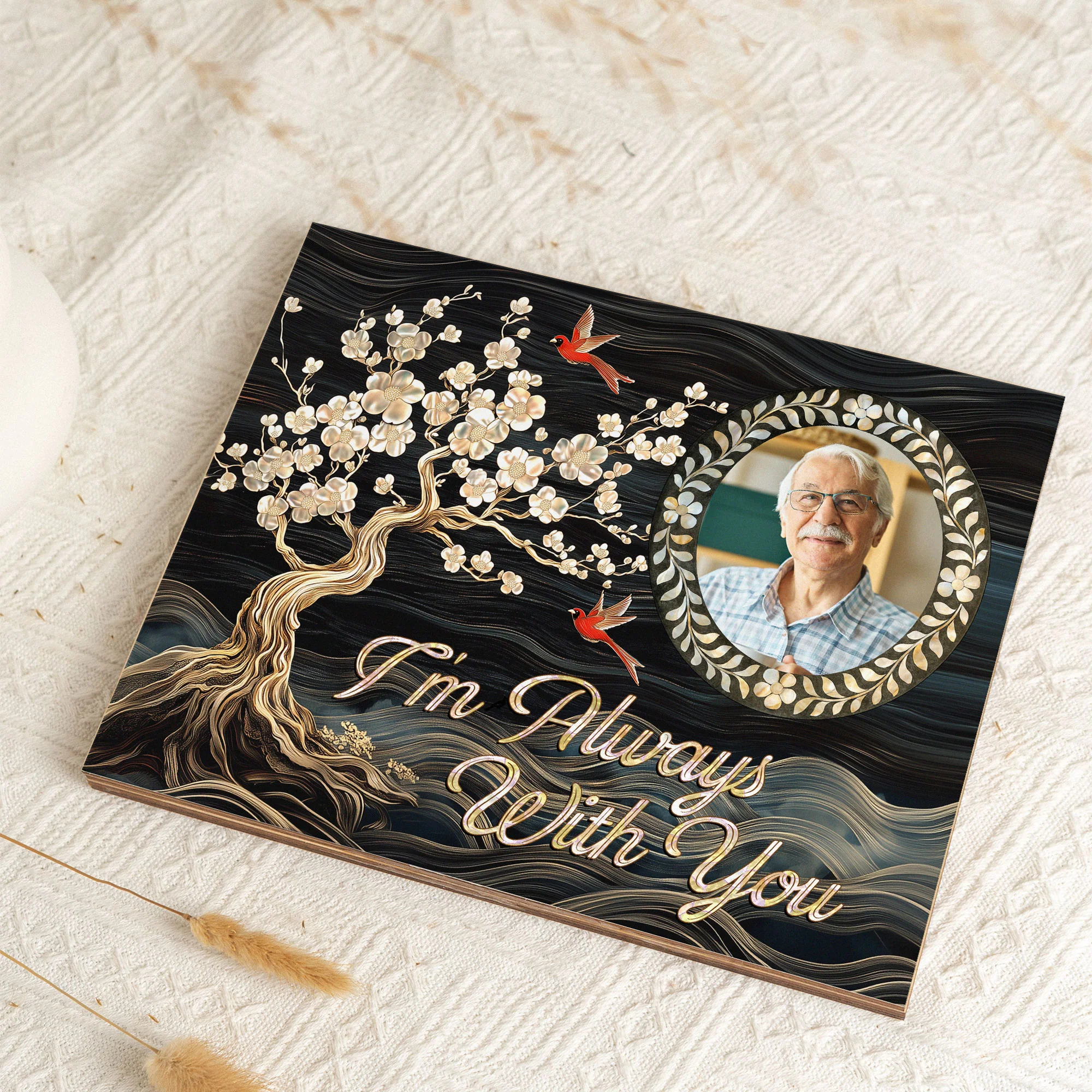I'm Always With You Cardinal Family Tree Memorial - Custom Photo Wood Plaque - Image 4