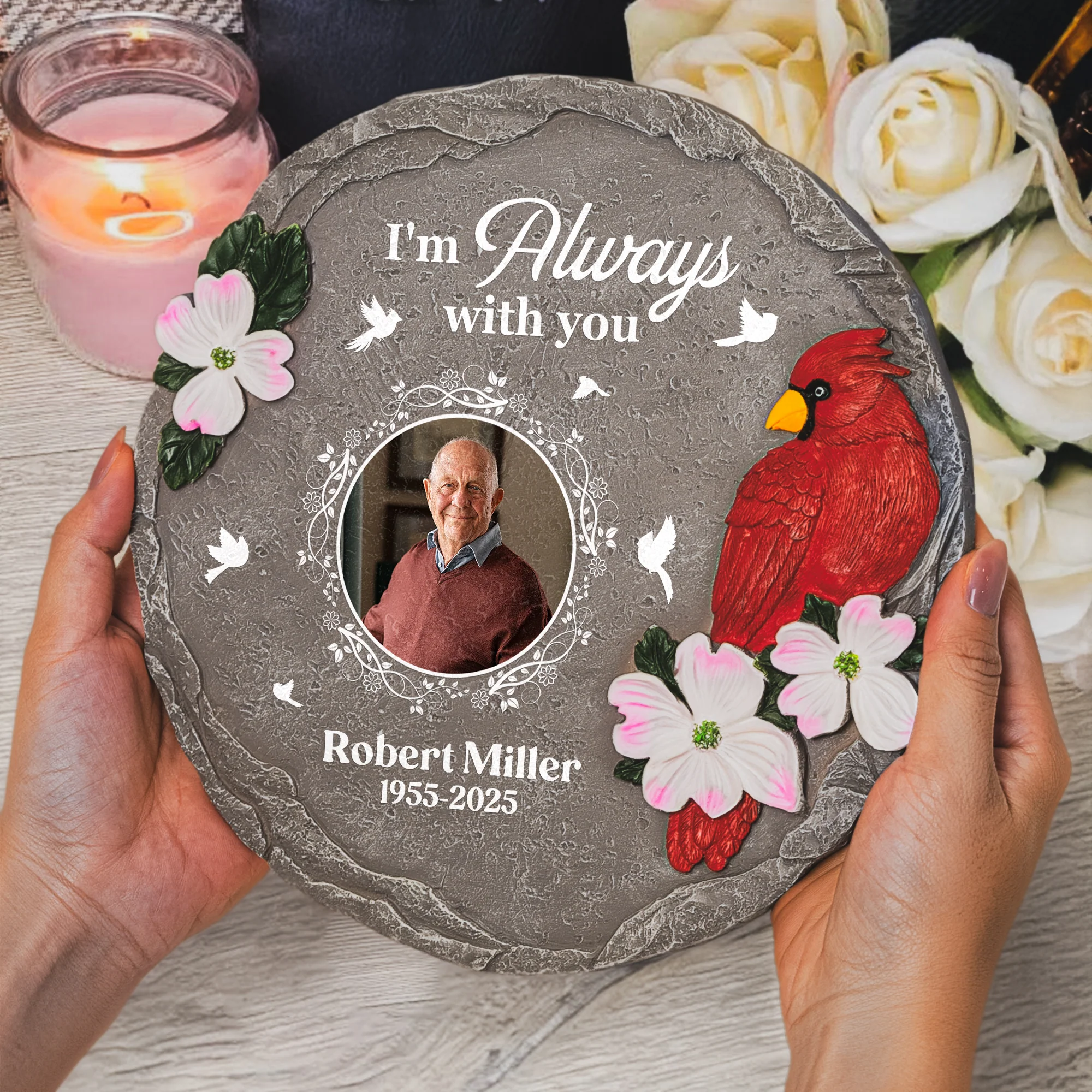 I'm Always With You Cardinal Garden Stone - Personalized Photo Memorial Garden Stone - Image 2
