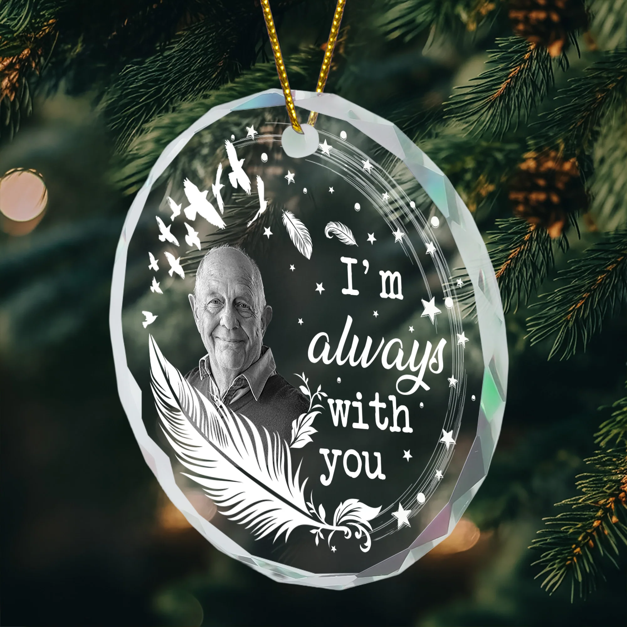 I'm Always With You- Feather Memorial - Personalized Glass Photo Ornament - Image 2