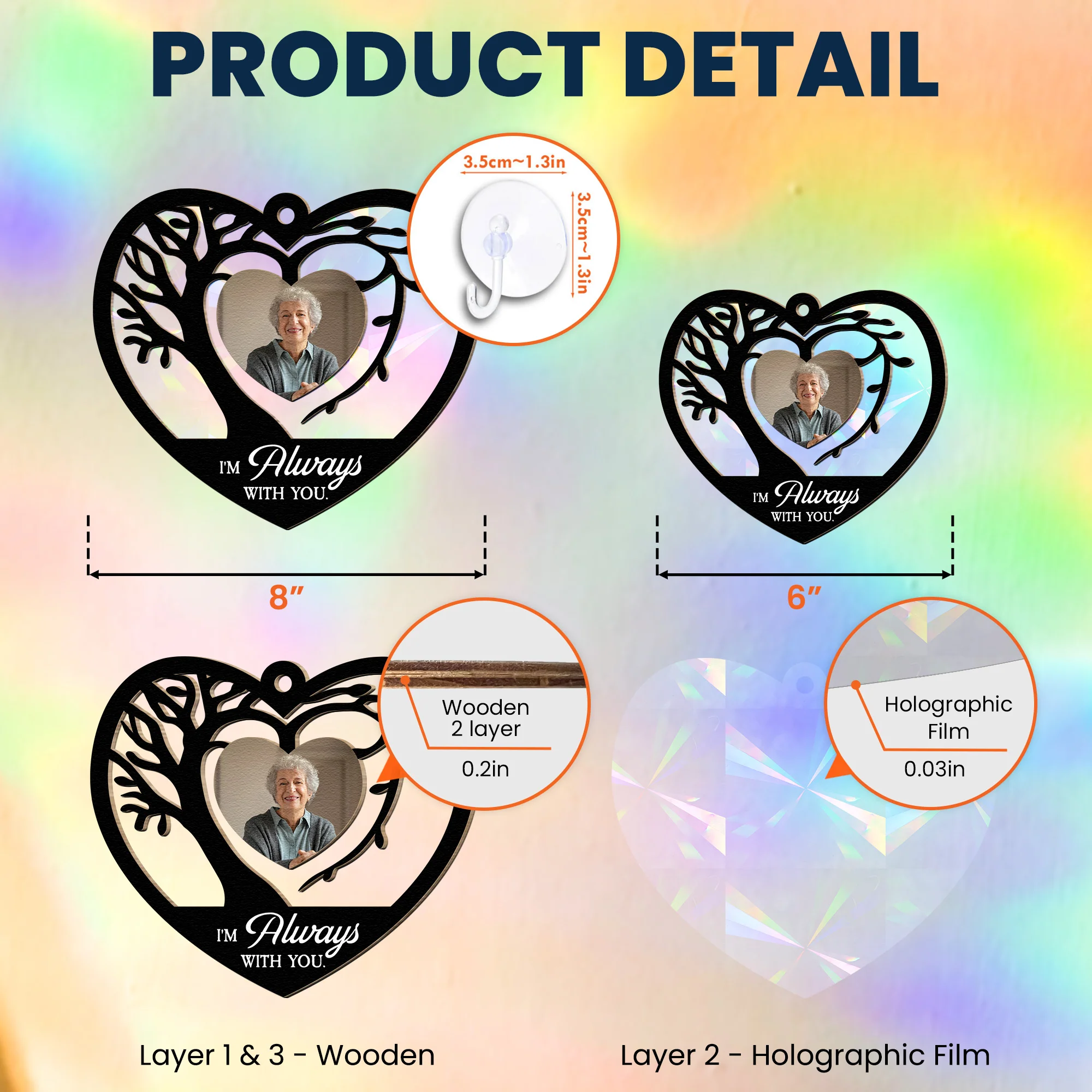 I'm Always With You Memorial Gifts - Personalized Rainbow Suncatcher - Image 3