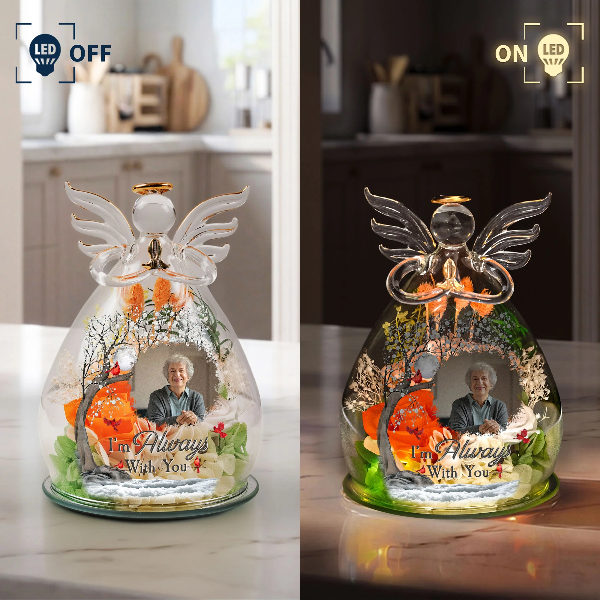 I'm Always With You - Personalized Flower In Glass Angel Figurines - Image 6