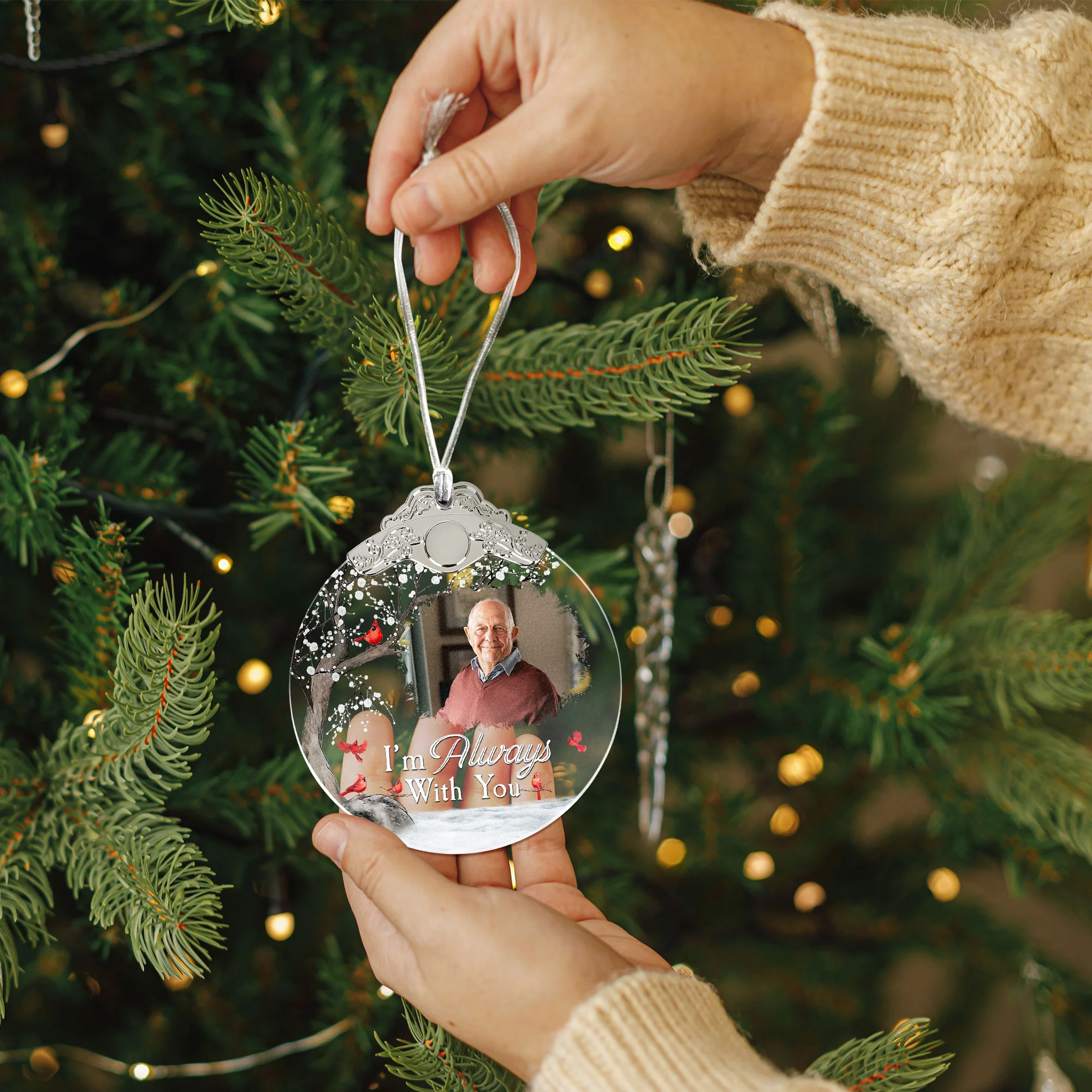 I'm Always With You - Personalized Glass Photo Ornament With Silver Cap - Image 6