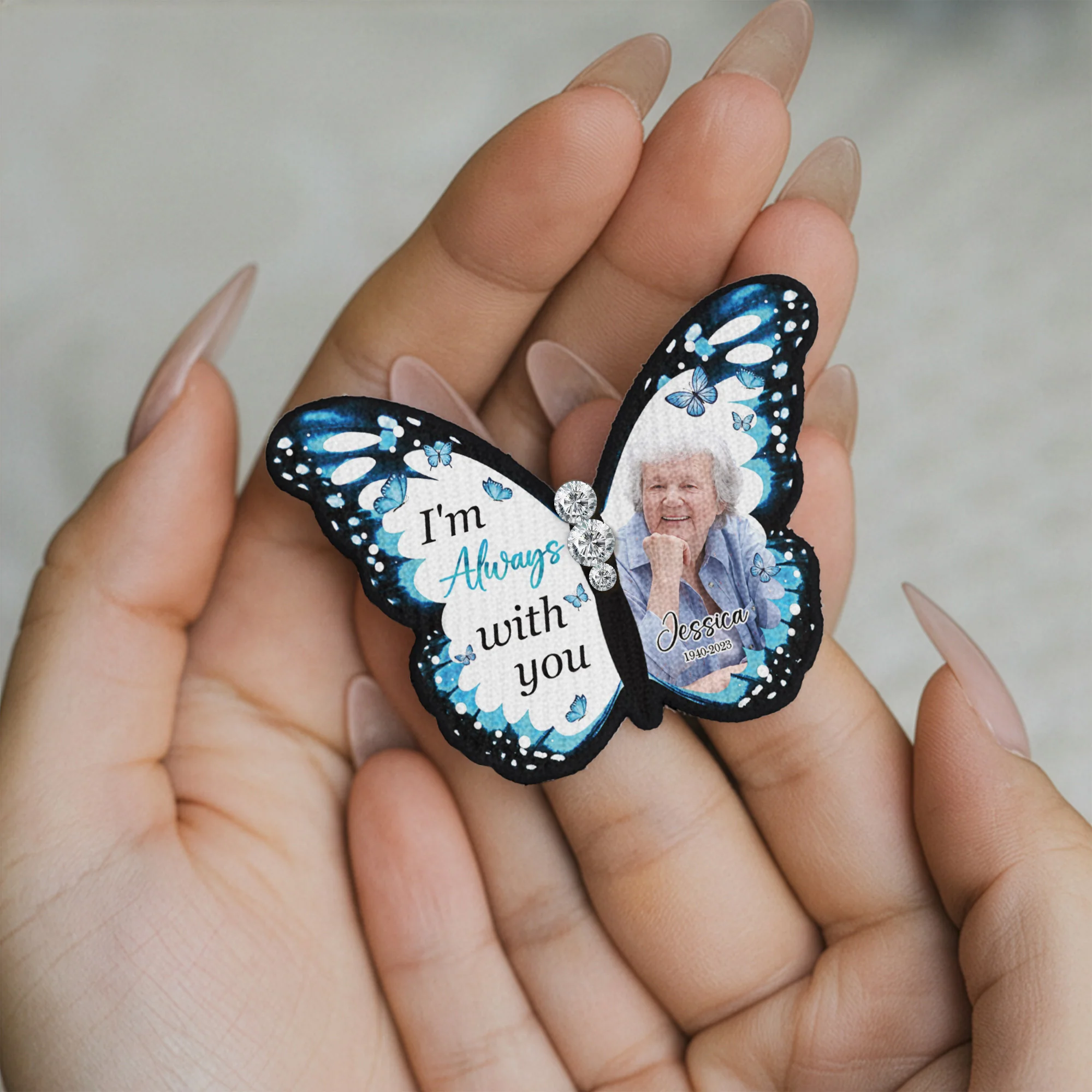 I'm Always With You - Personalized Photo Silk Butterfly Brooch - Image 4