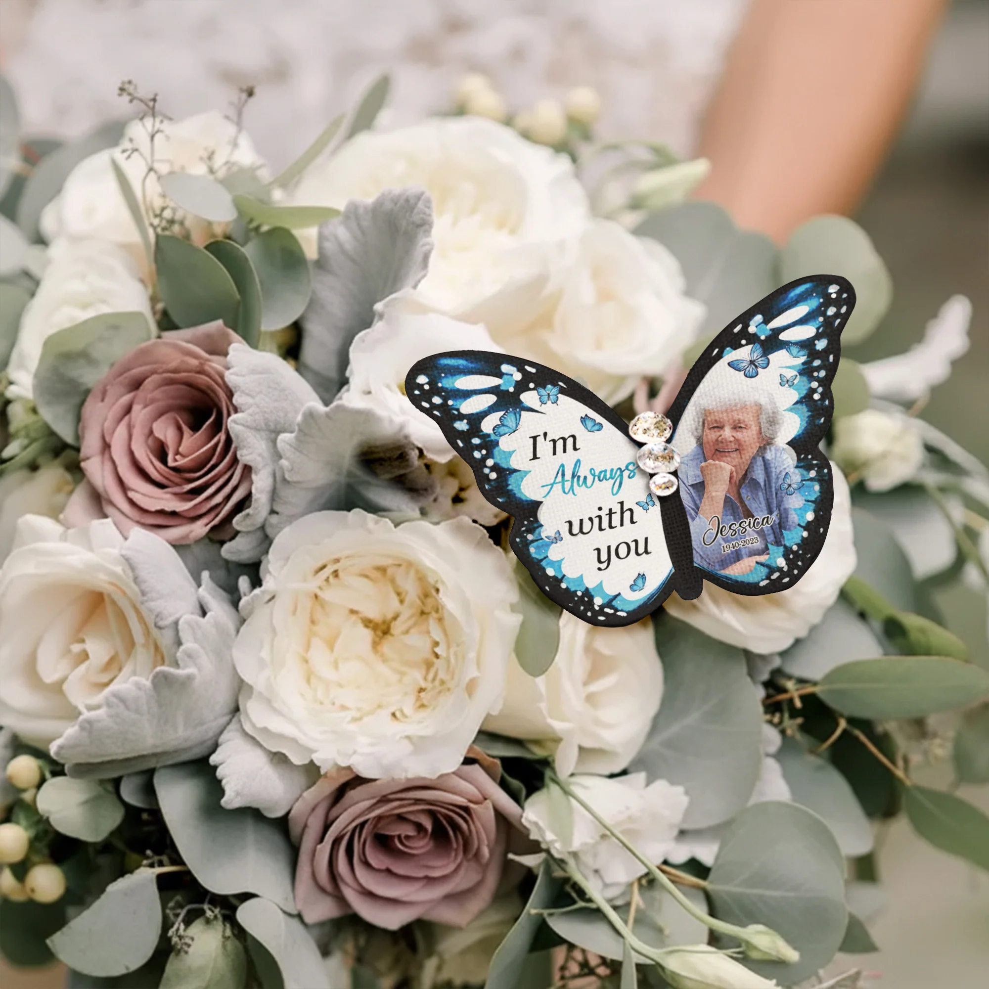 I'm Always With You - Personalized Photo Silk Butterfly Brooch - Image 5
