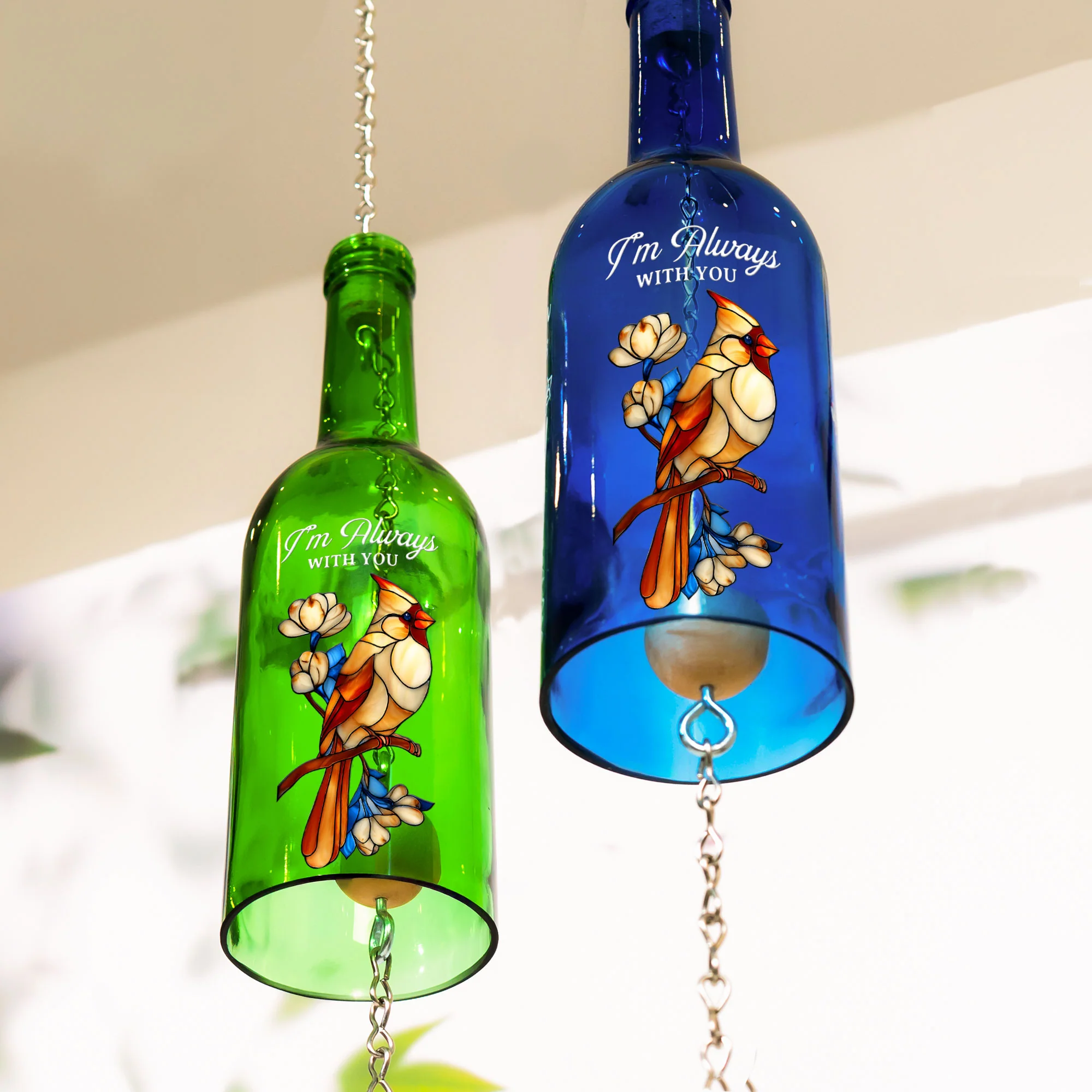 I'm Always With You Sympathy Remembrance - Personalized Photo Wine Bottle Wind Chime - Image 2